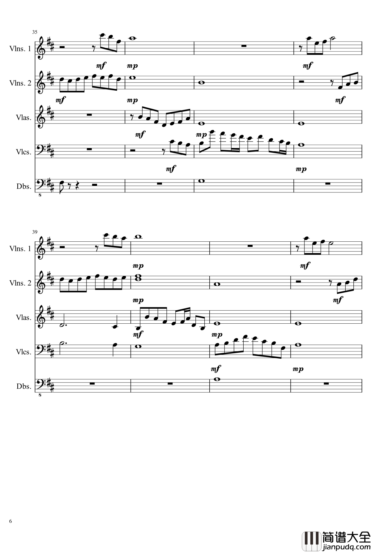 D大调弦乐合奏钢琴谱_ahfywc