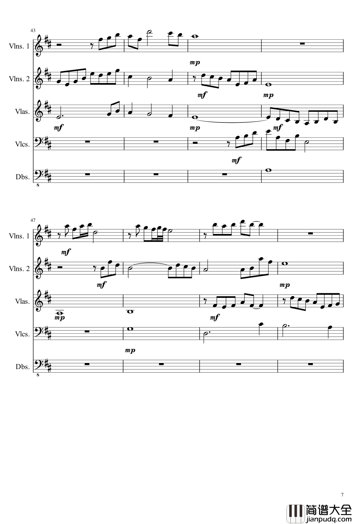 D大调弦乐合奏钢琴谱_ahfywc