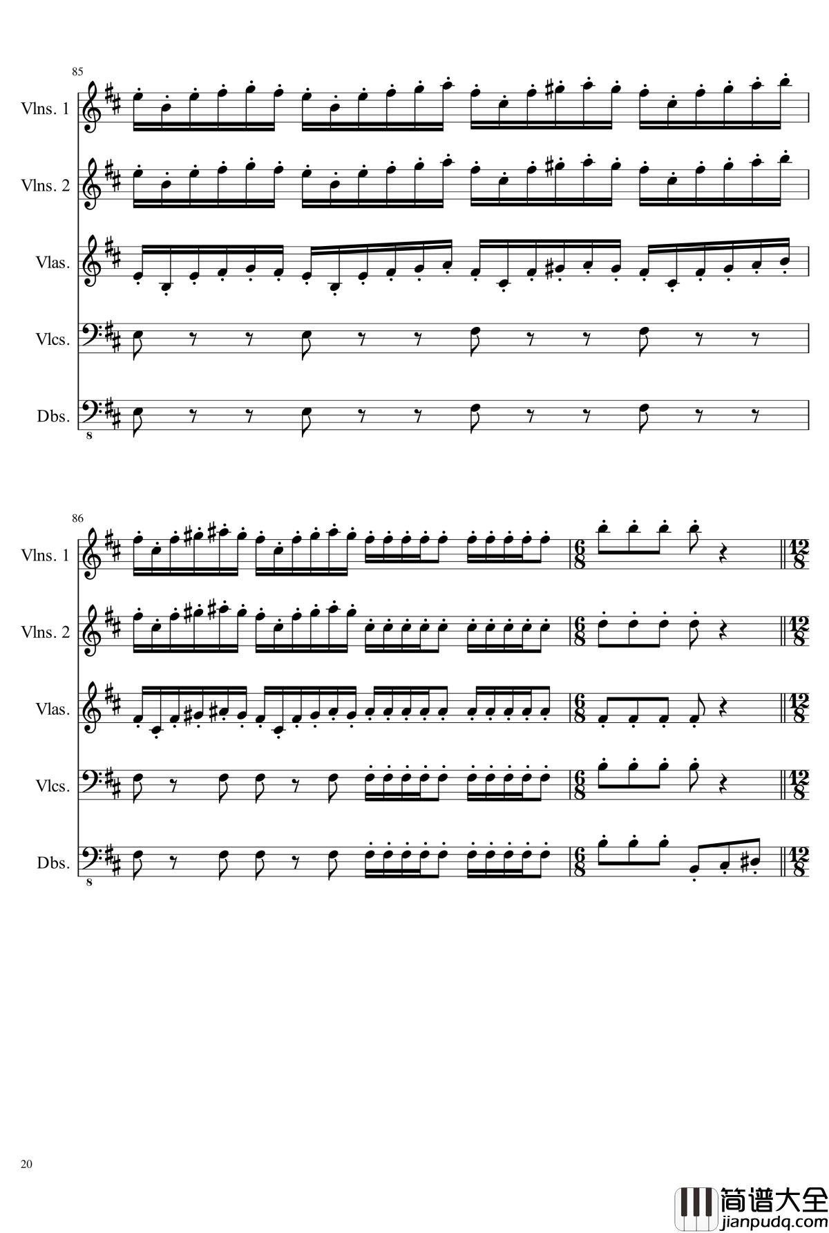 D大调弦乐合奏钢琴谱_ahfywc