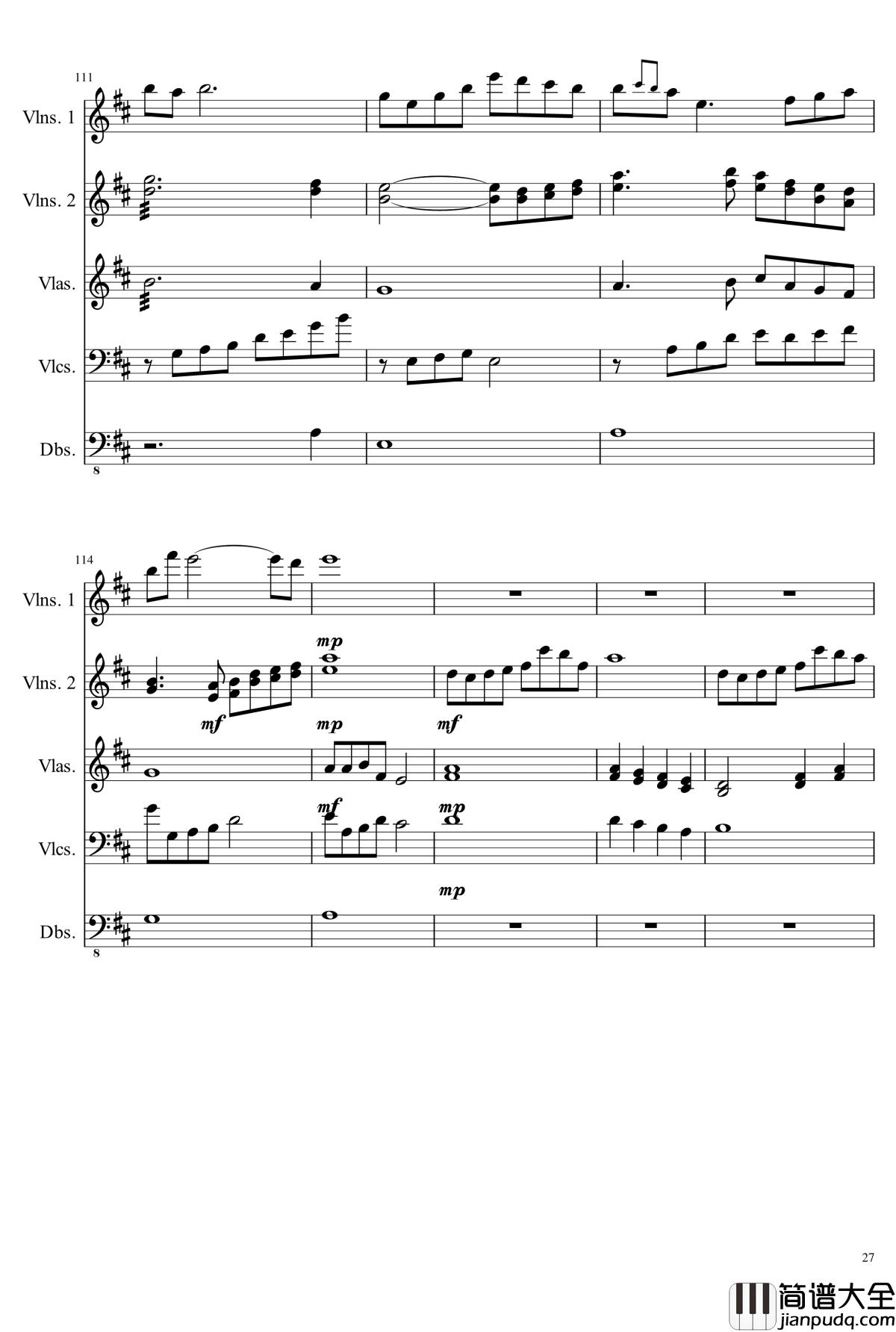 D大调弦乐合奏钢琴谱_ahfywc