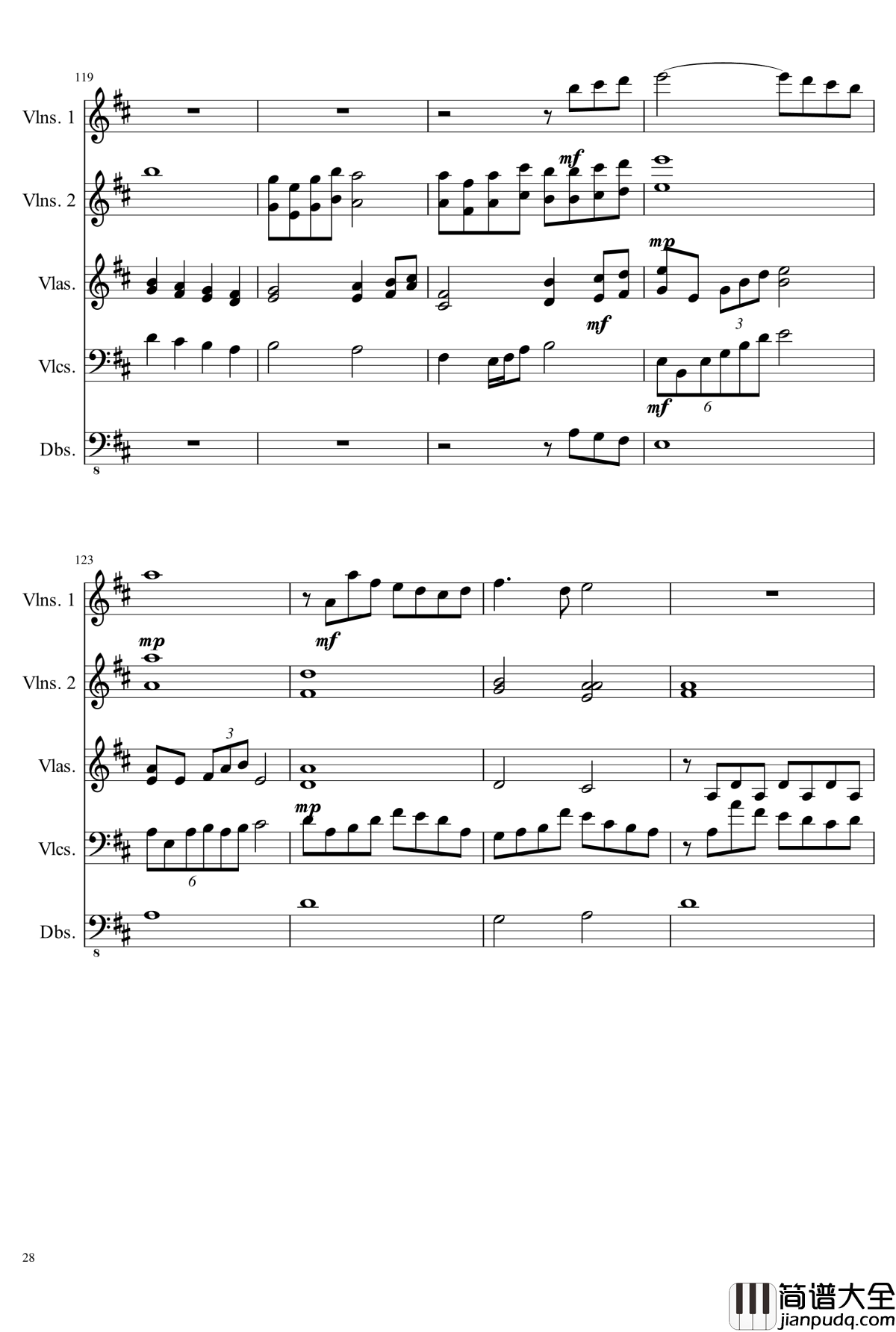 D大调弦乐合奏钢琴谱_ahfywc