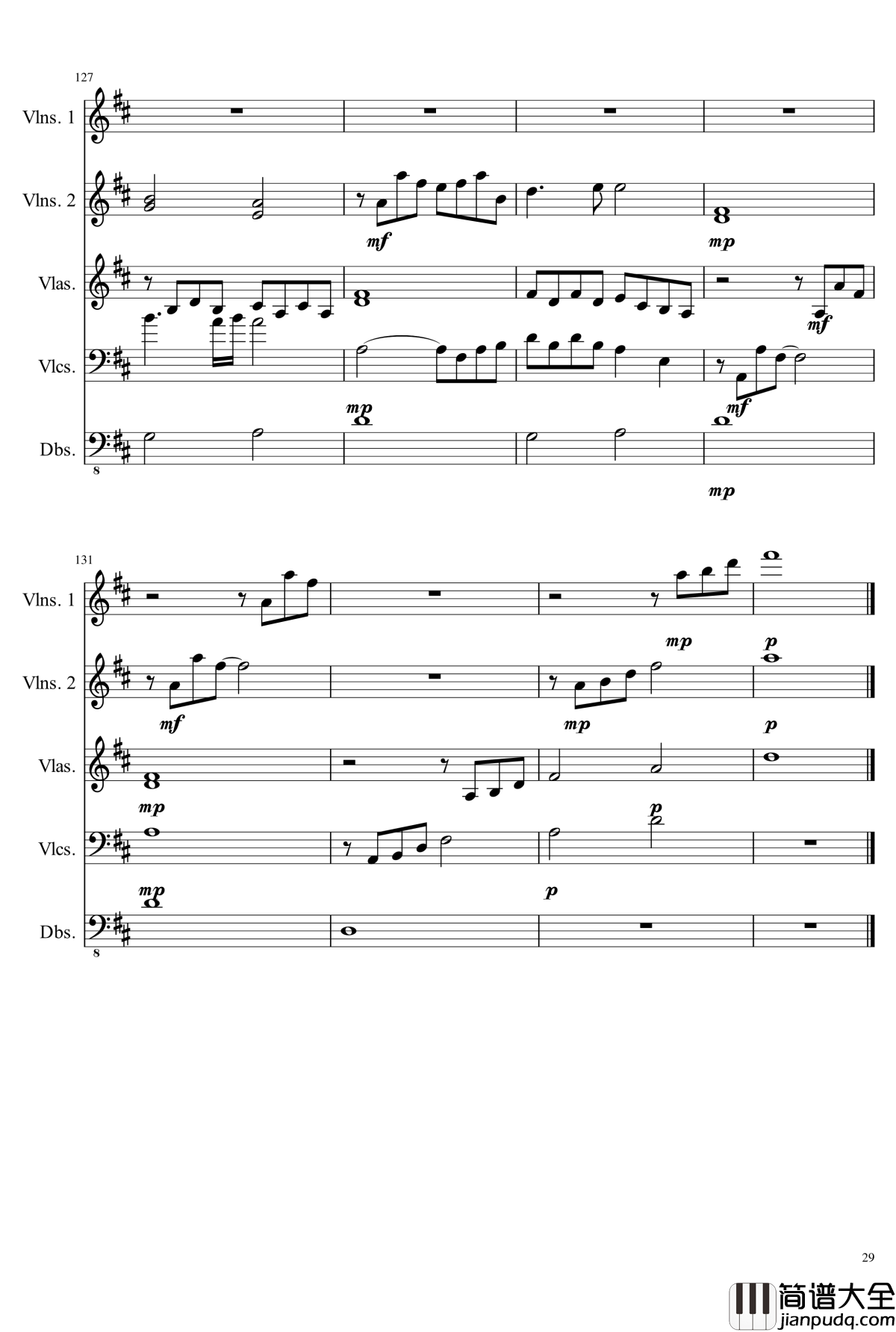 D大调弦乐合奏钢琴谱_ahfywc