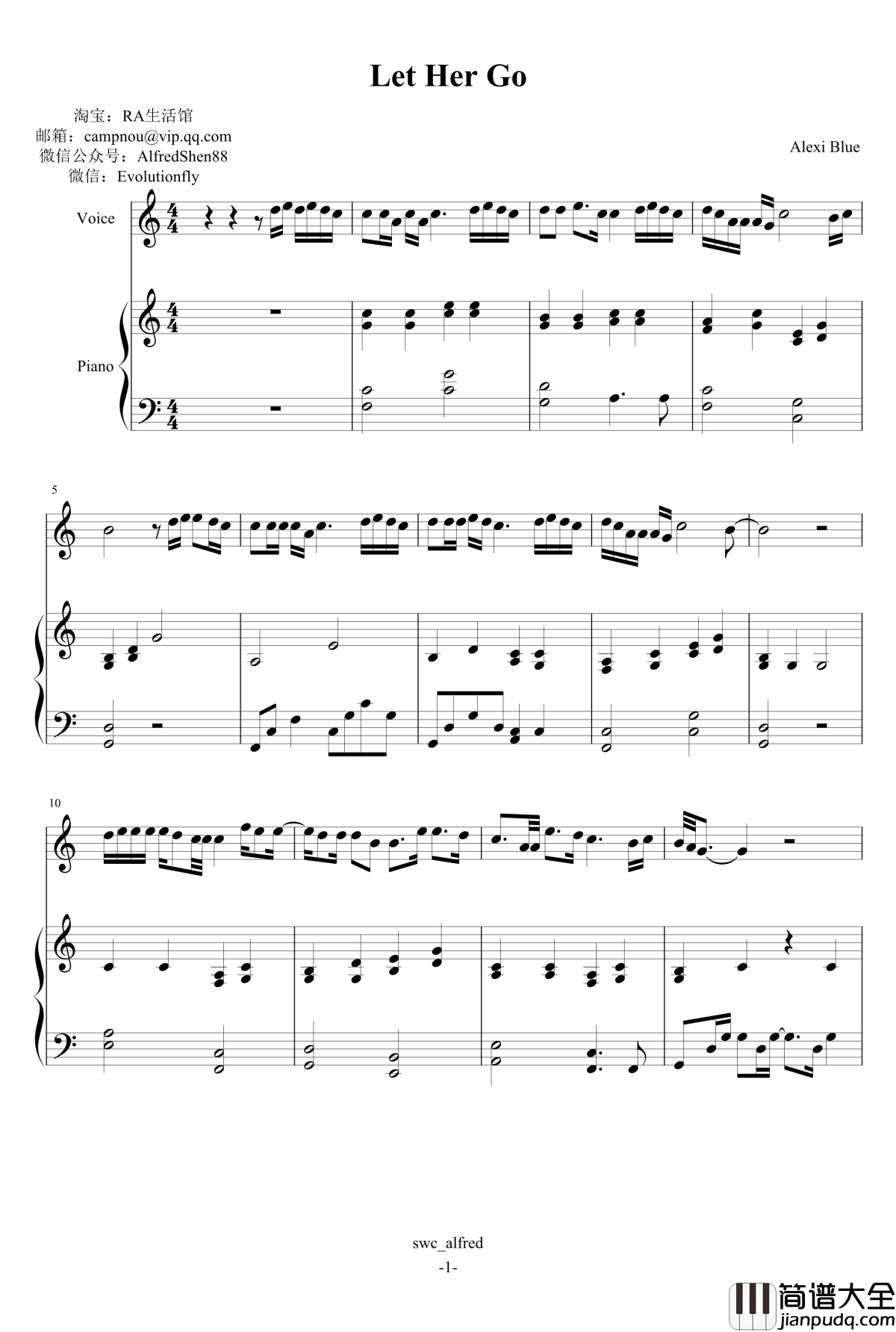 Let_Her_Go钢琴谱_钢琴伴奏版_Passenger