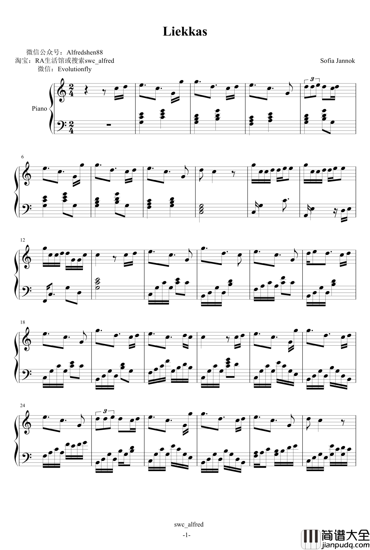 Liekkas钢琴谱_Sofia_Jannok