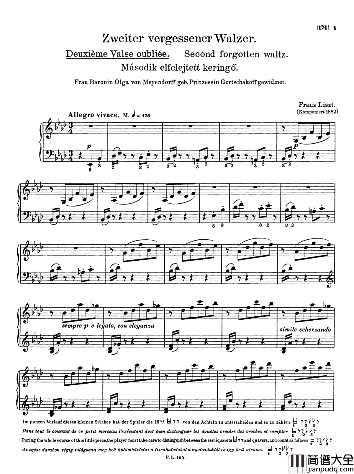 被遗忘的圆舞曲第二首钢琴谱_李斯特