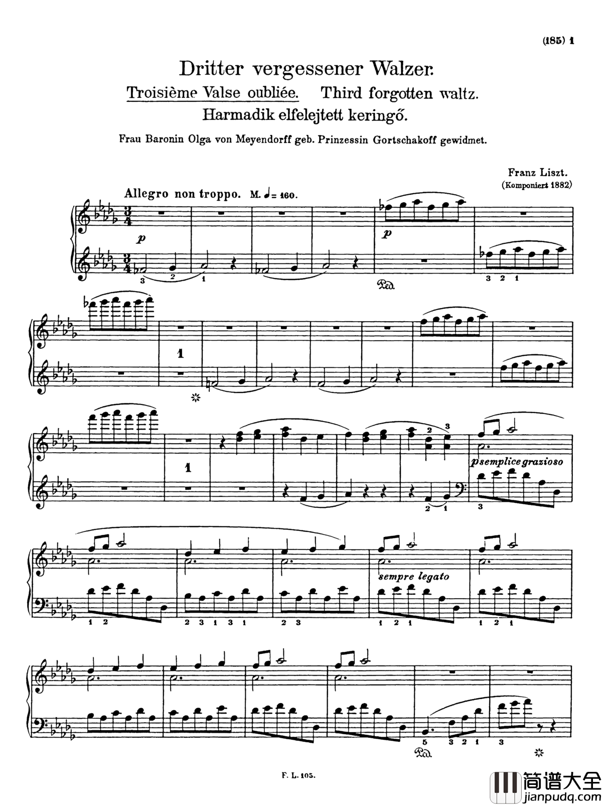 被遗忘的圆舞曲第三首钢琴谱_李斯特