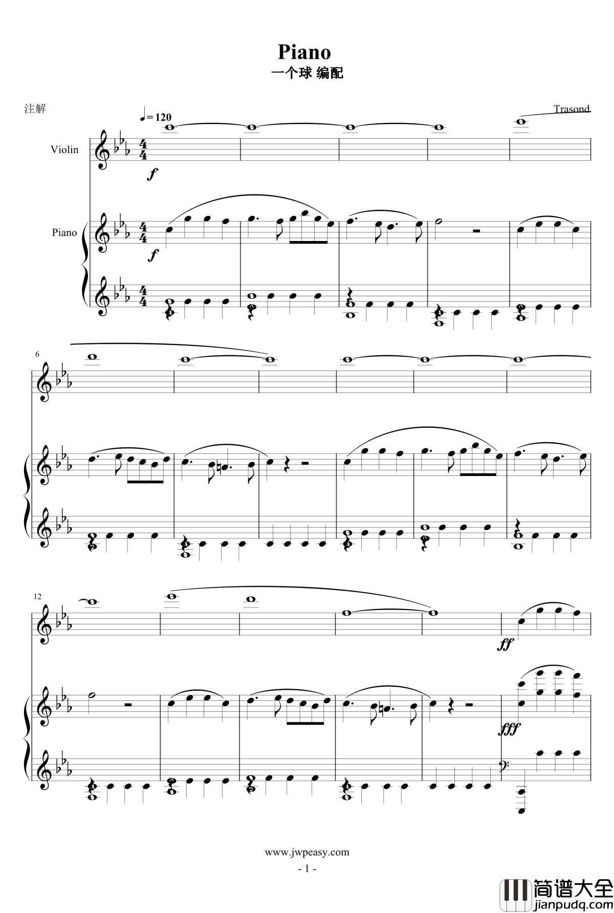 Piano钢琴谱_Trasond_世界名曲