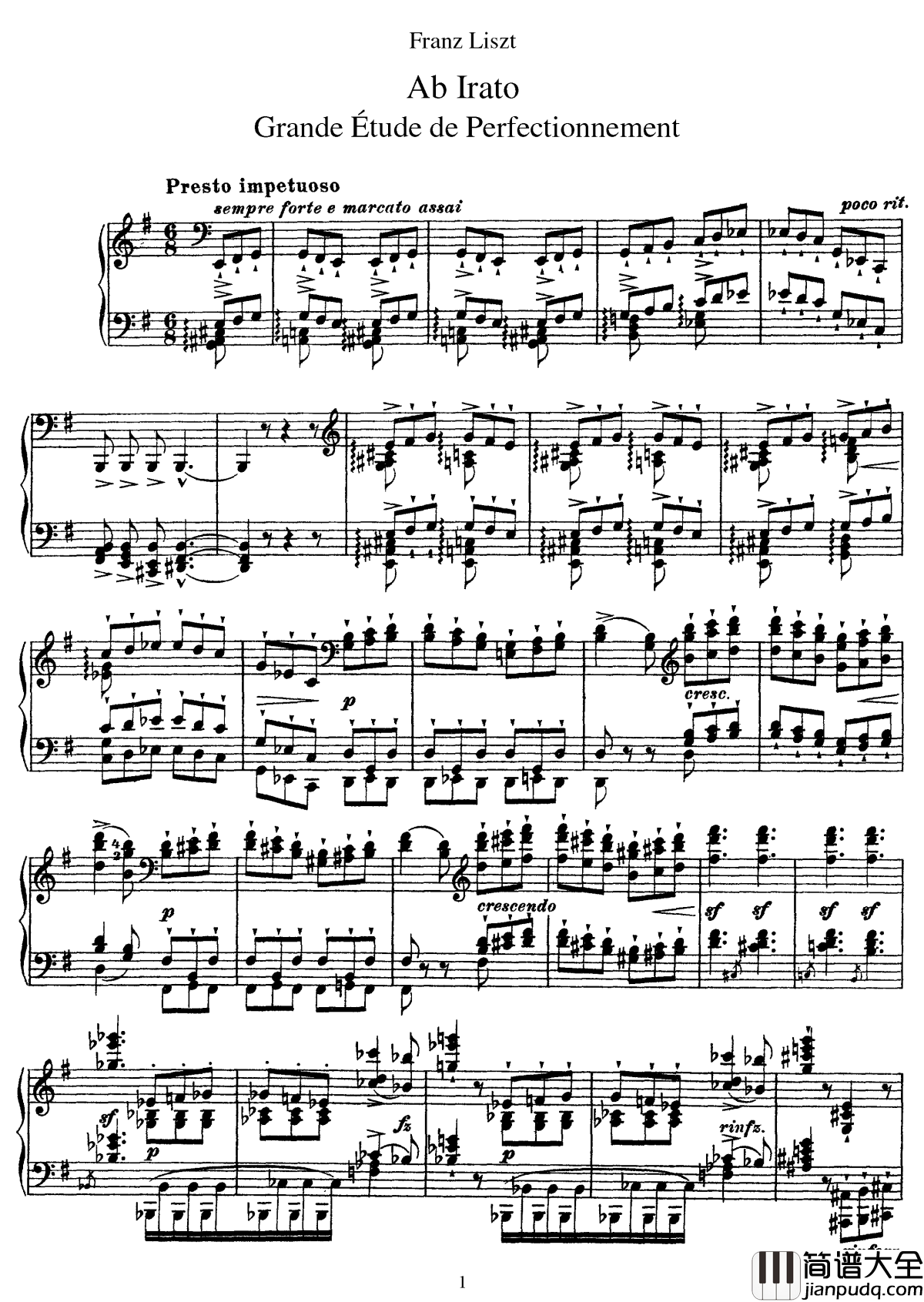 愤怒练习曲__S.143钢琴谱_李斯特