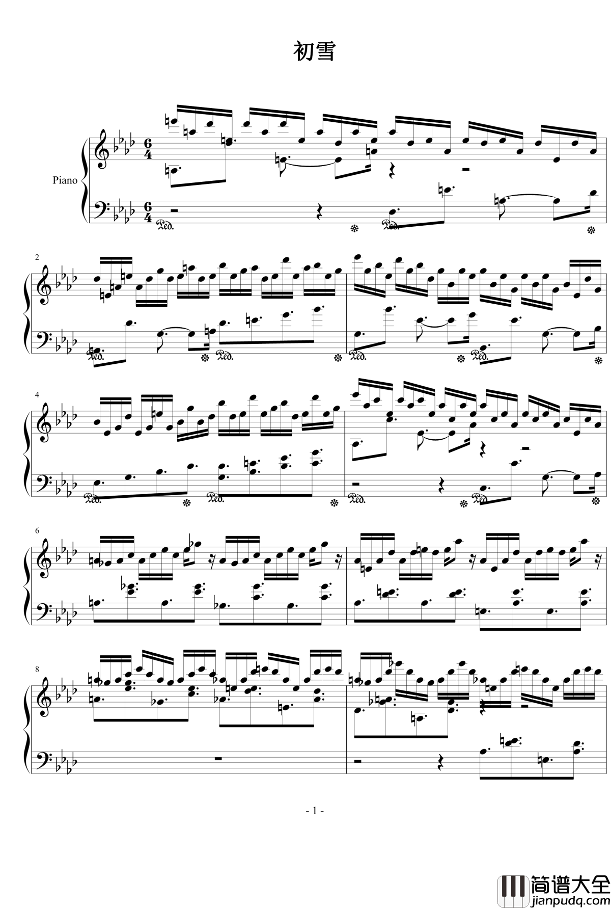 初雪钢琴谱_yebeiyu
