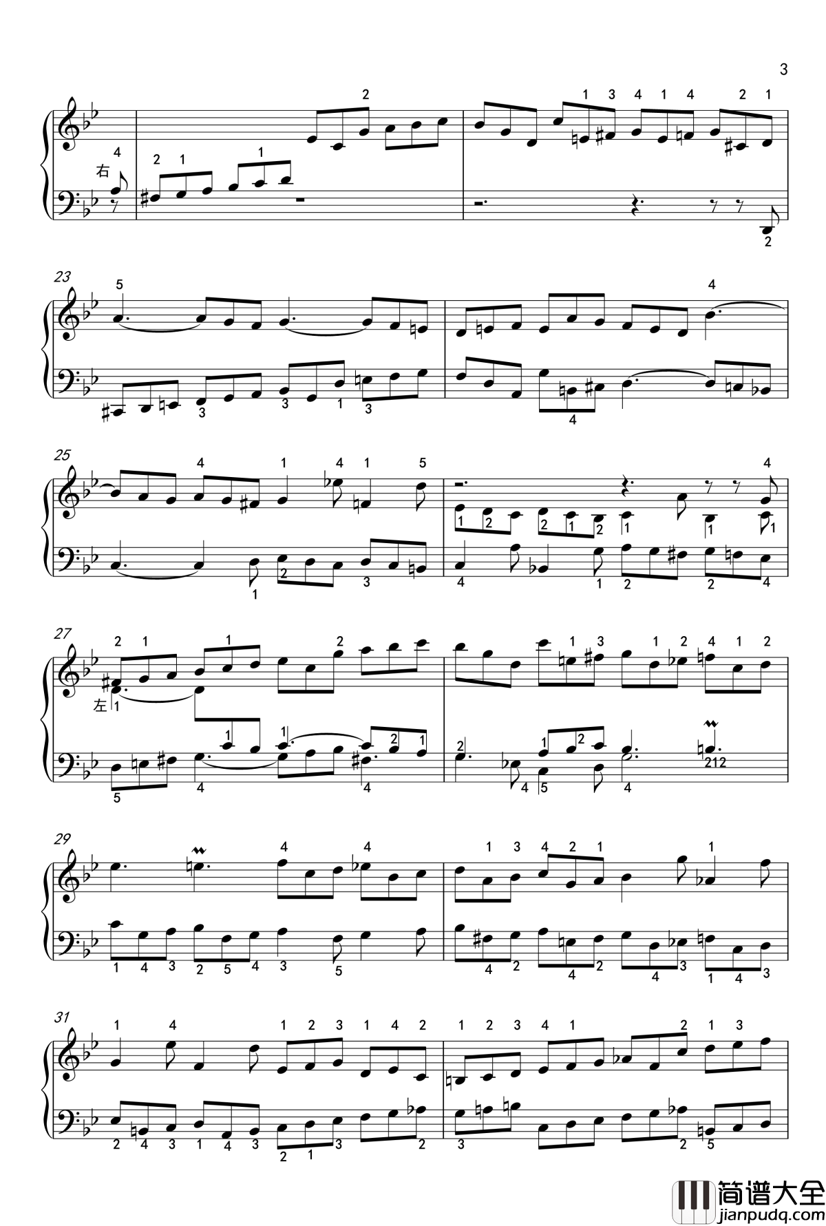 吉格舞曲钢琴谱_英国组曲_BWV_808_7_巴赫_P.E.Bach