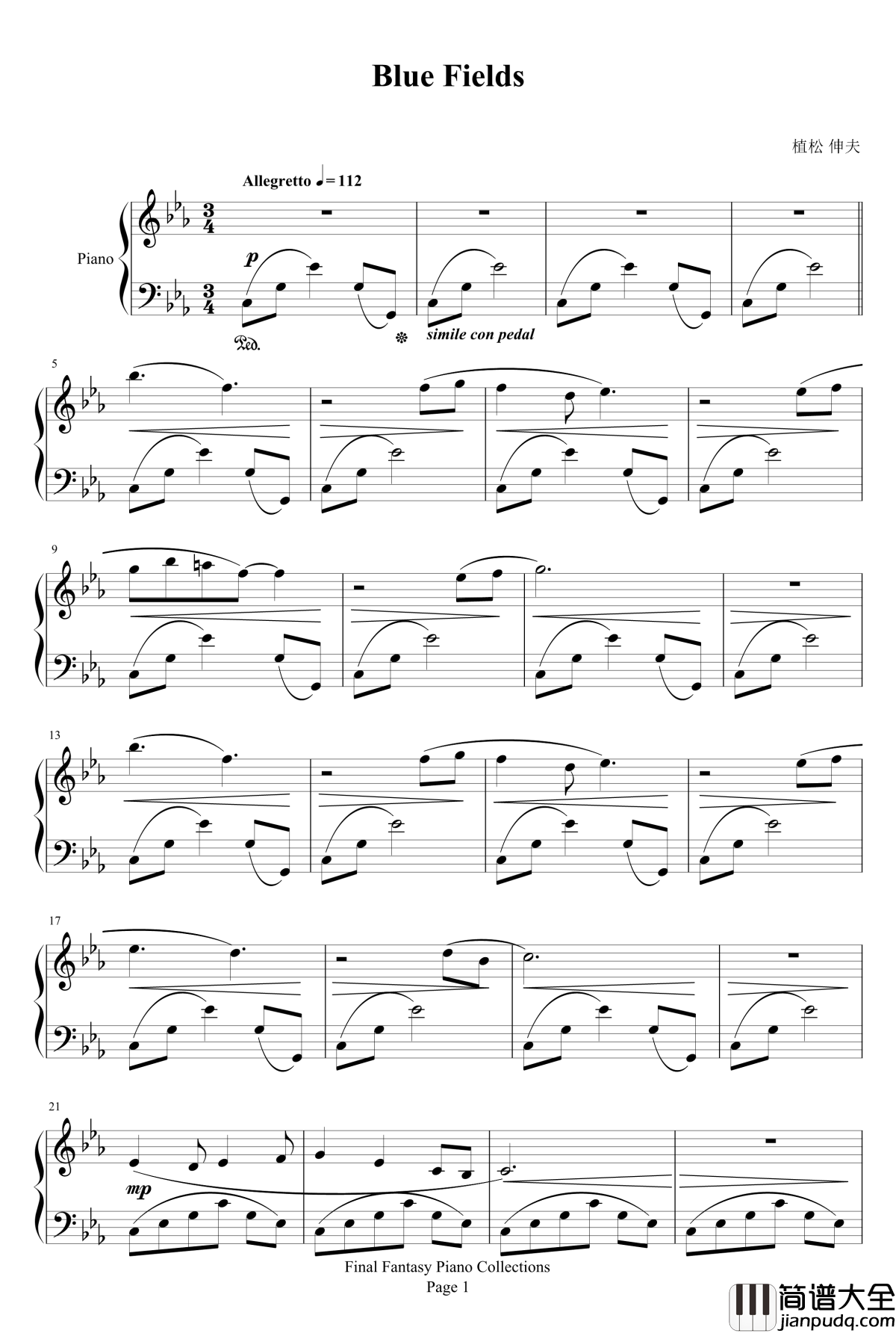 Blue_Fields钢琴谱_最终幻想