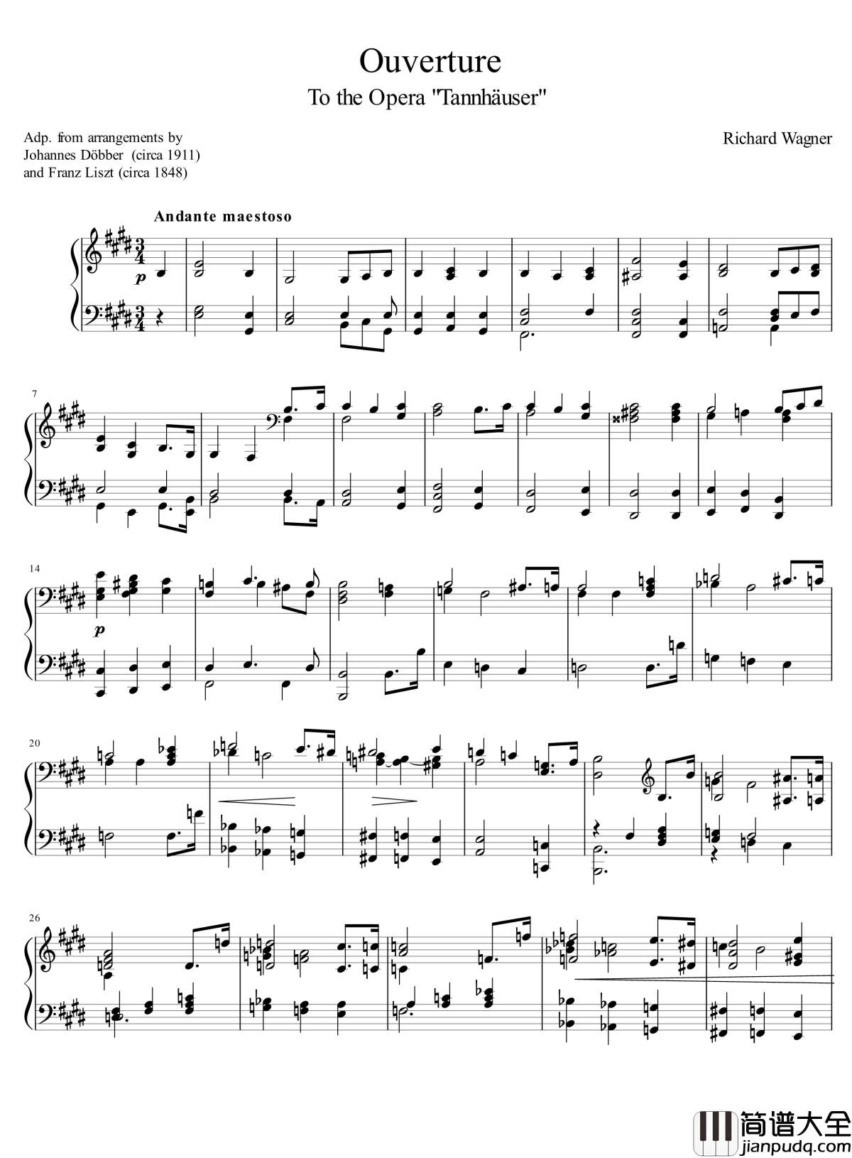 唐怀瑟钢琴谱_Tannhuser_李斯特