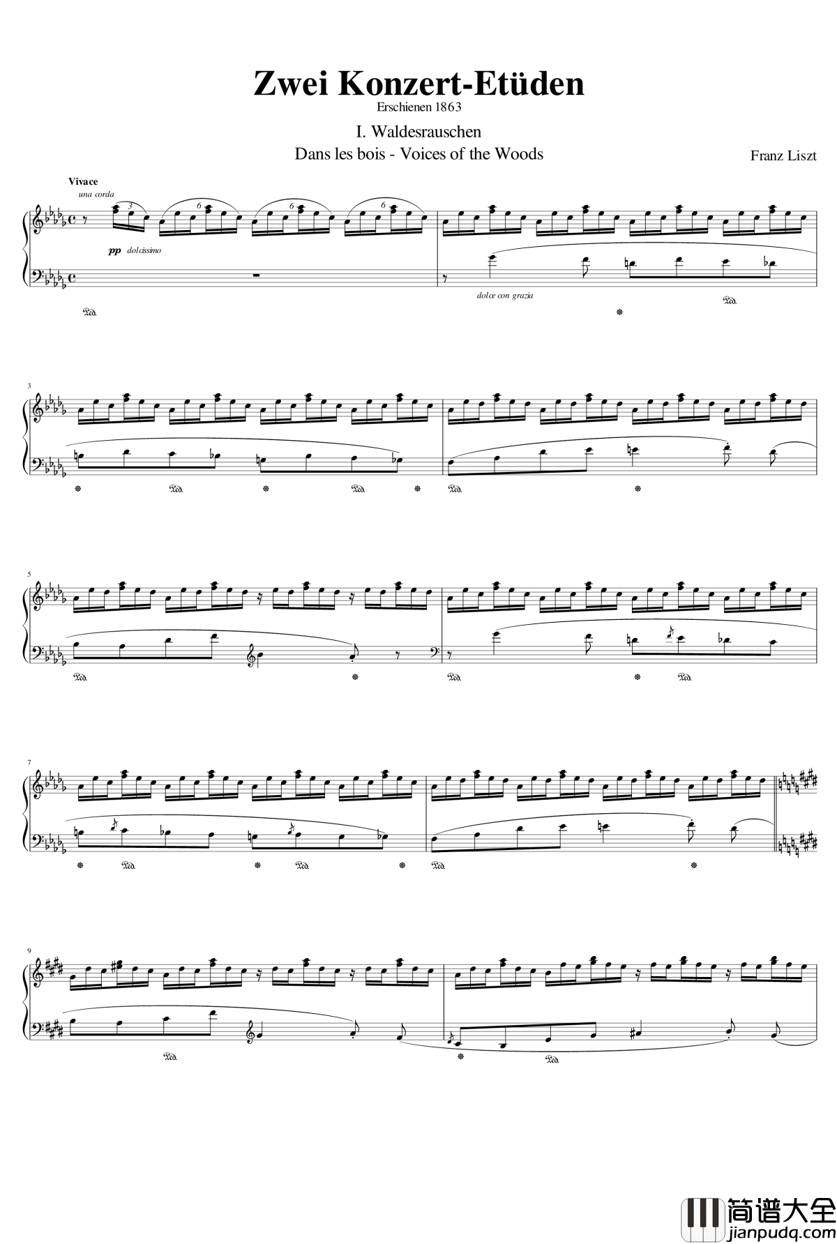 森林的细语钢琴谱_Waldesrauschen_李斯特