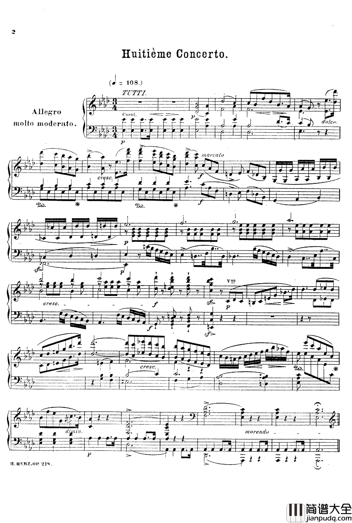 降A大调第八钢琴协奏曲Op.218钢琴谱_赫尔兹