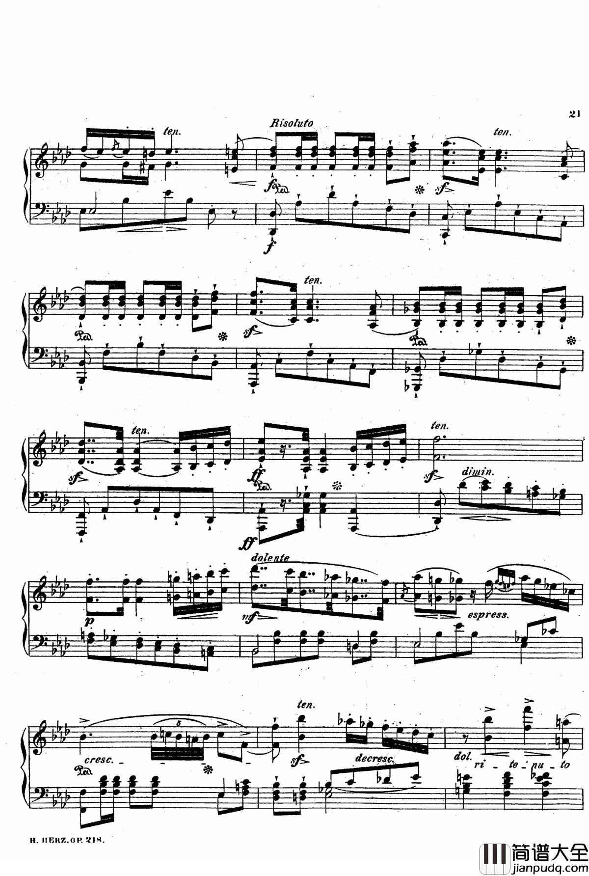 降A大调第八钢琴协奏曲Op.218钢琴谱_赫尔兹
