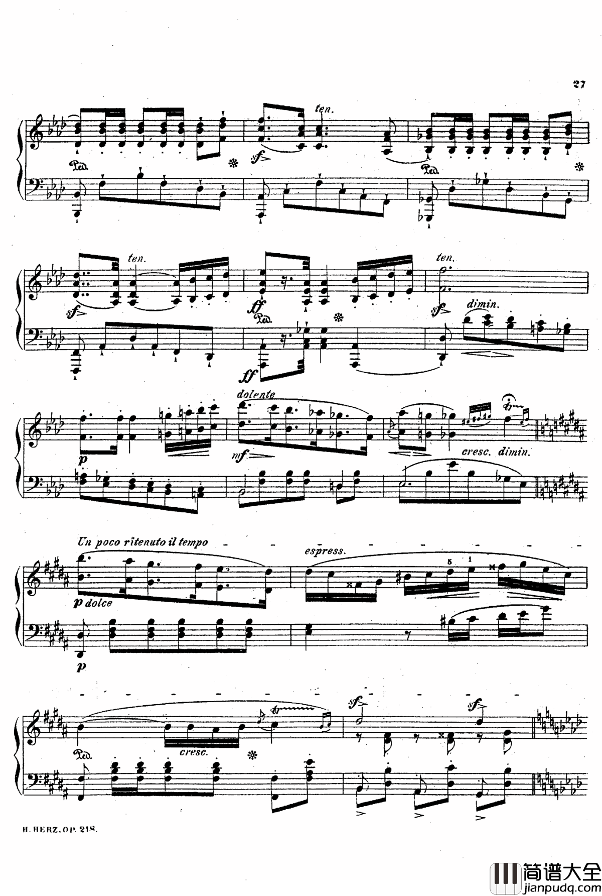 降A大调第八钢琴协奏曲Op.218钢琴谱_赫尔兹
