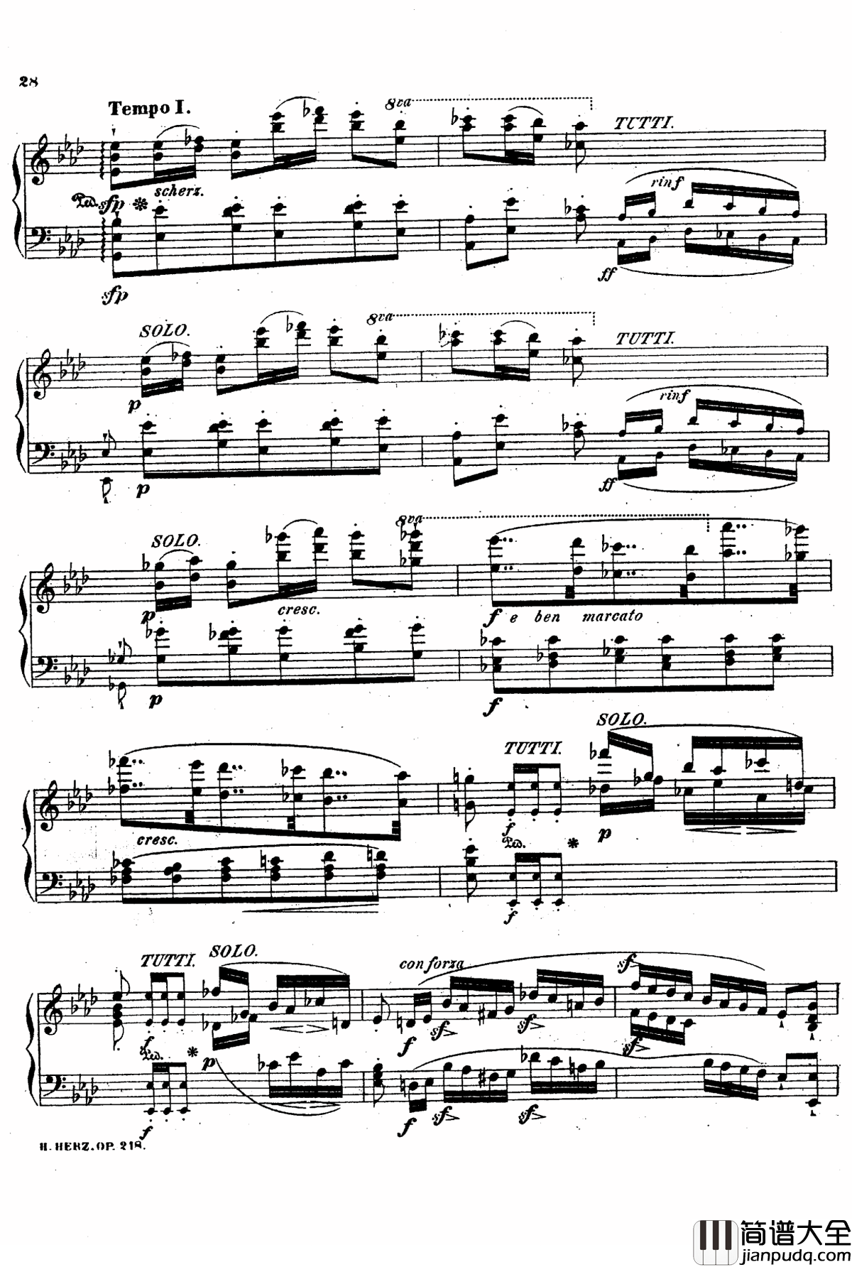 降A大调第八钢琴协奏曲Op.218钢琴谱_赫尔兹