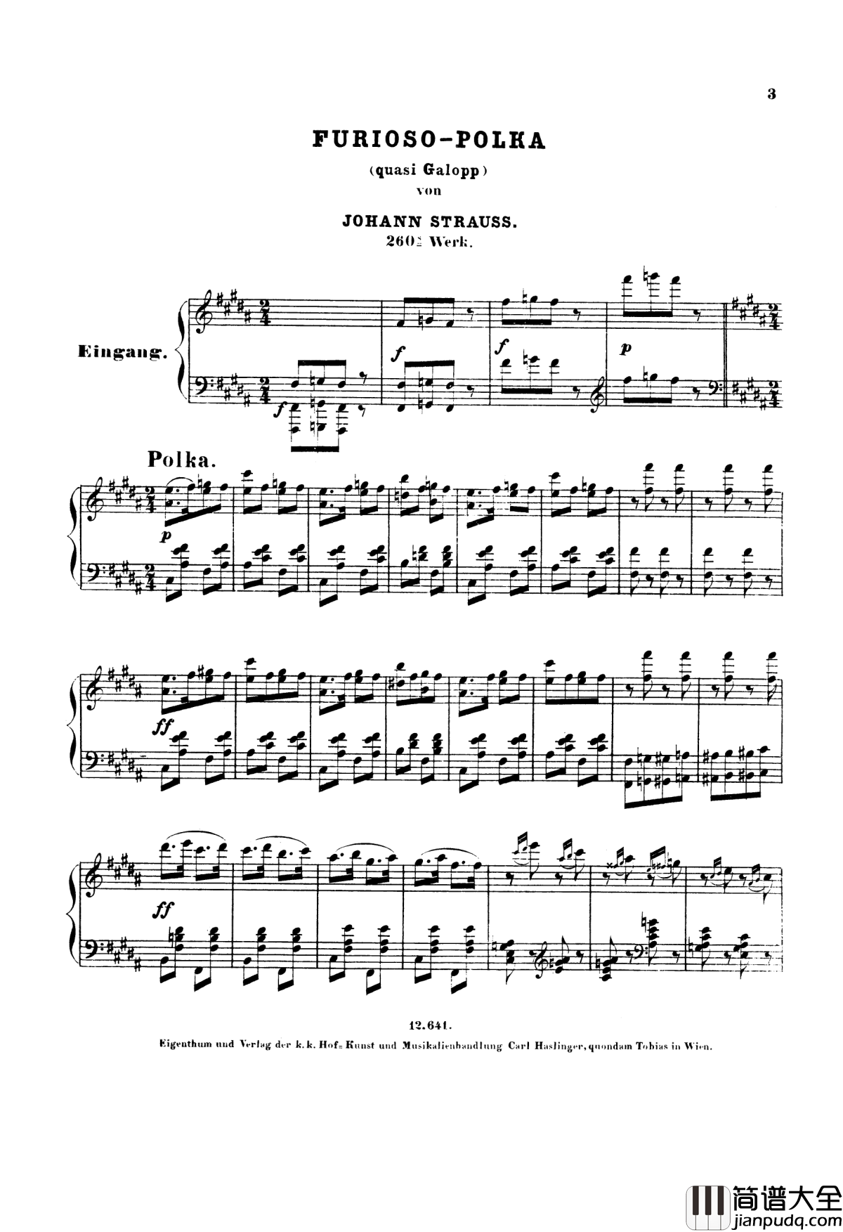激情四射快速波尔卡Op.260钢琴谱_约翰·施特劳斯