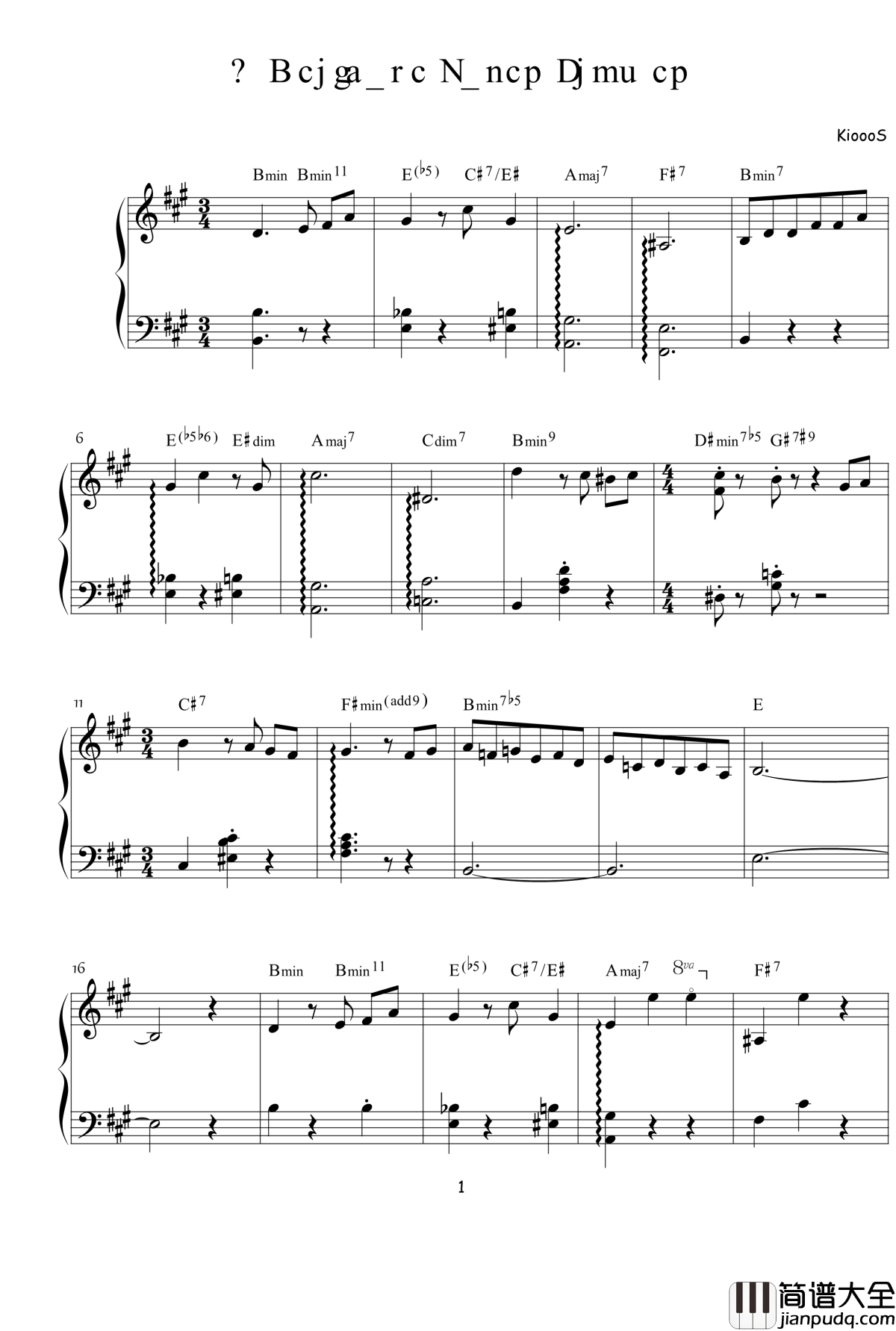 纸花易折钢琴谱_KioooS