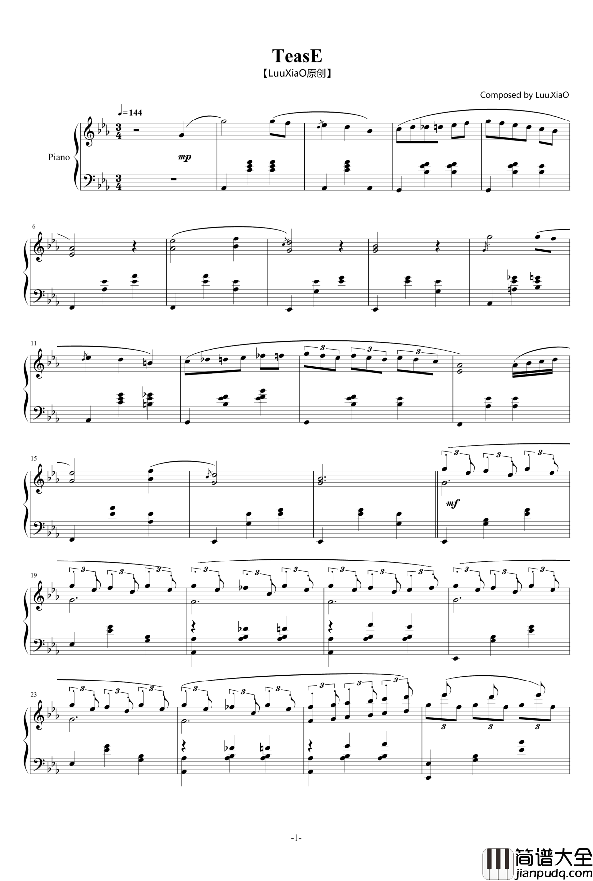 TeasE钢琴谱_LuuXiaO原创_Haswell_LuXiaO