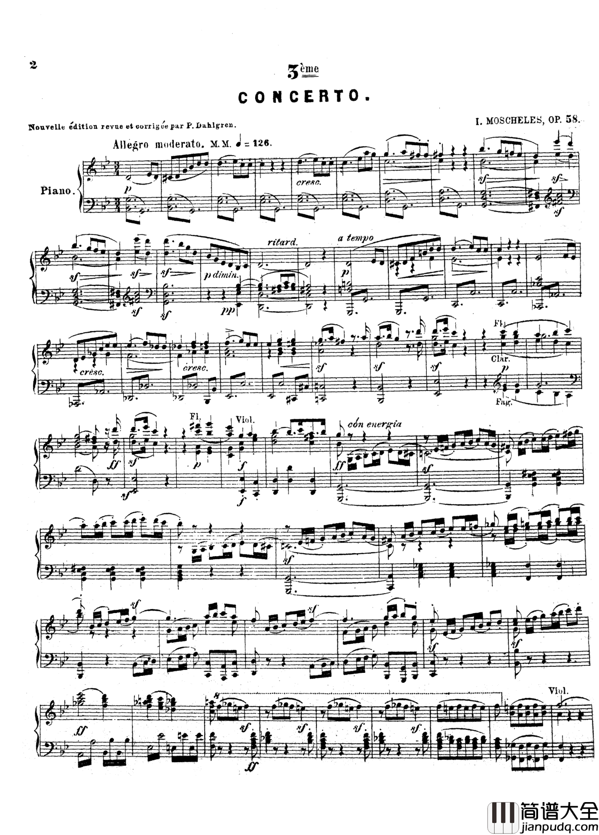 g小调第三钢琴协奏曲Op.58钢琴谱_莫谢莱斯