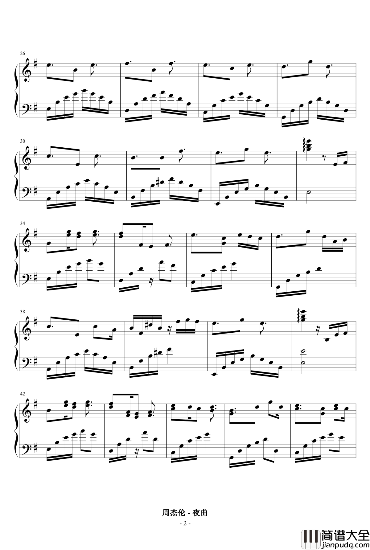 夜曲钢琴谱_周杰伦