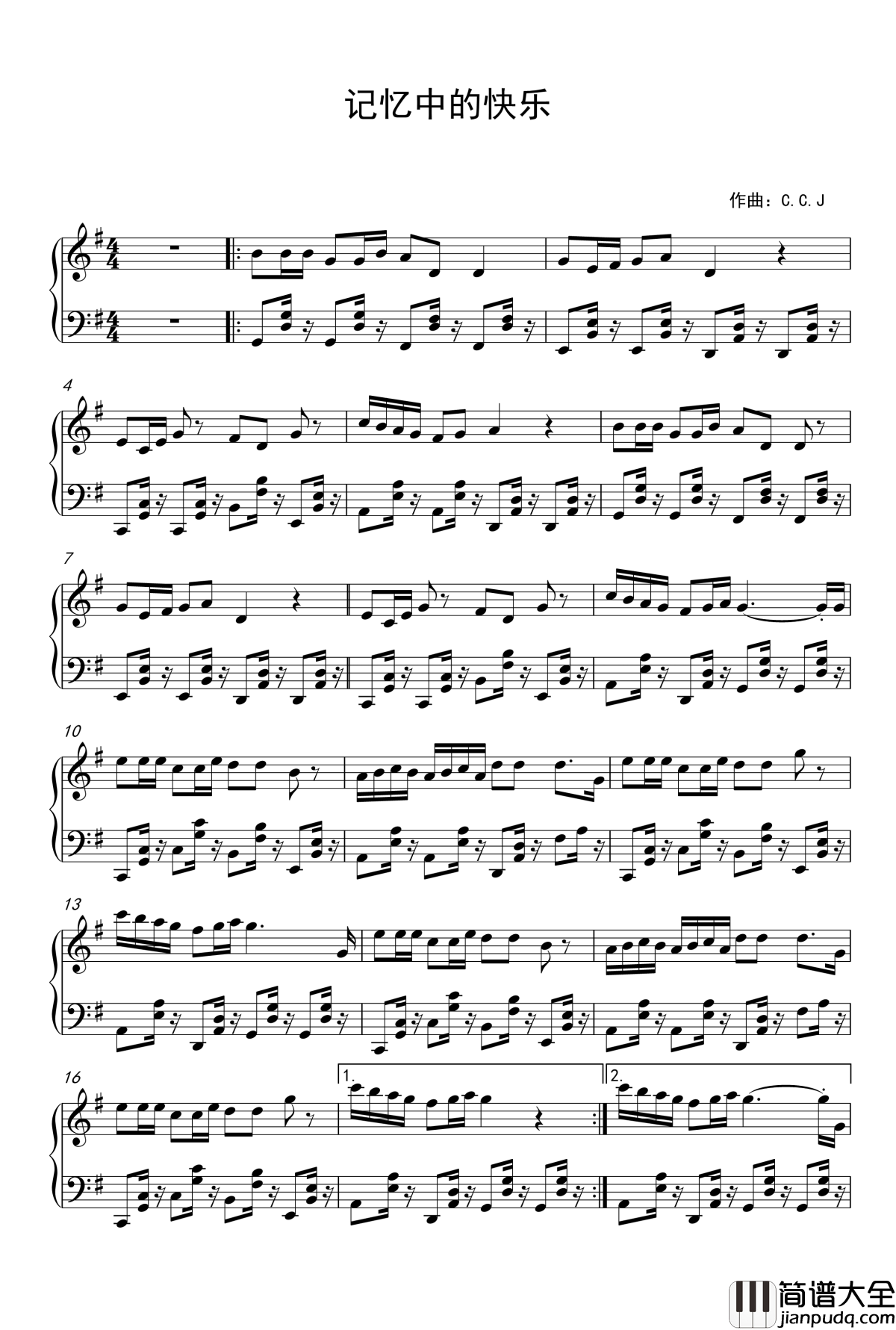 记忆中的快乐钢琴谱_多唻咪