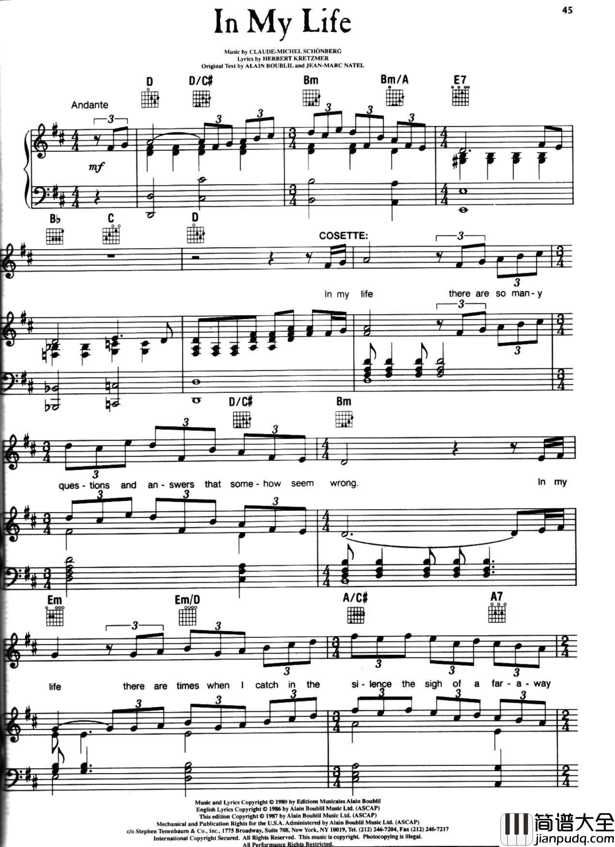 悲惨世界弹唱谱全集钢琴谱_Les_Miserables