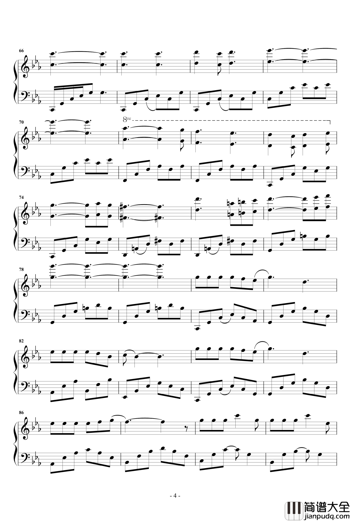 三生三世钢琴谱_张杰