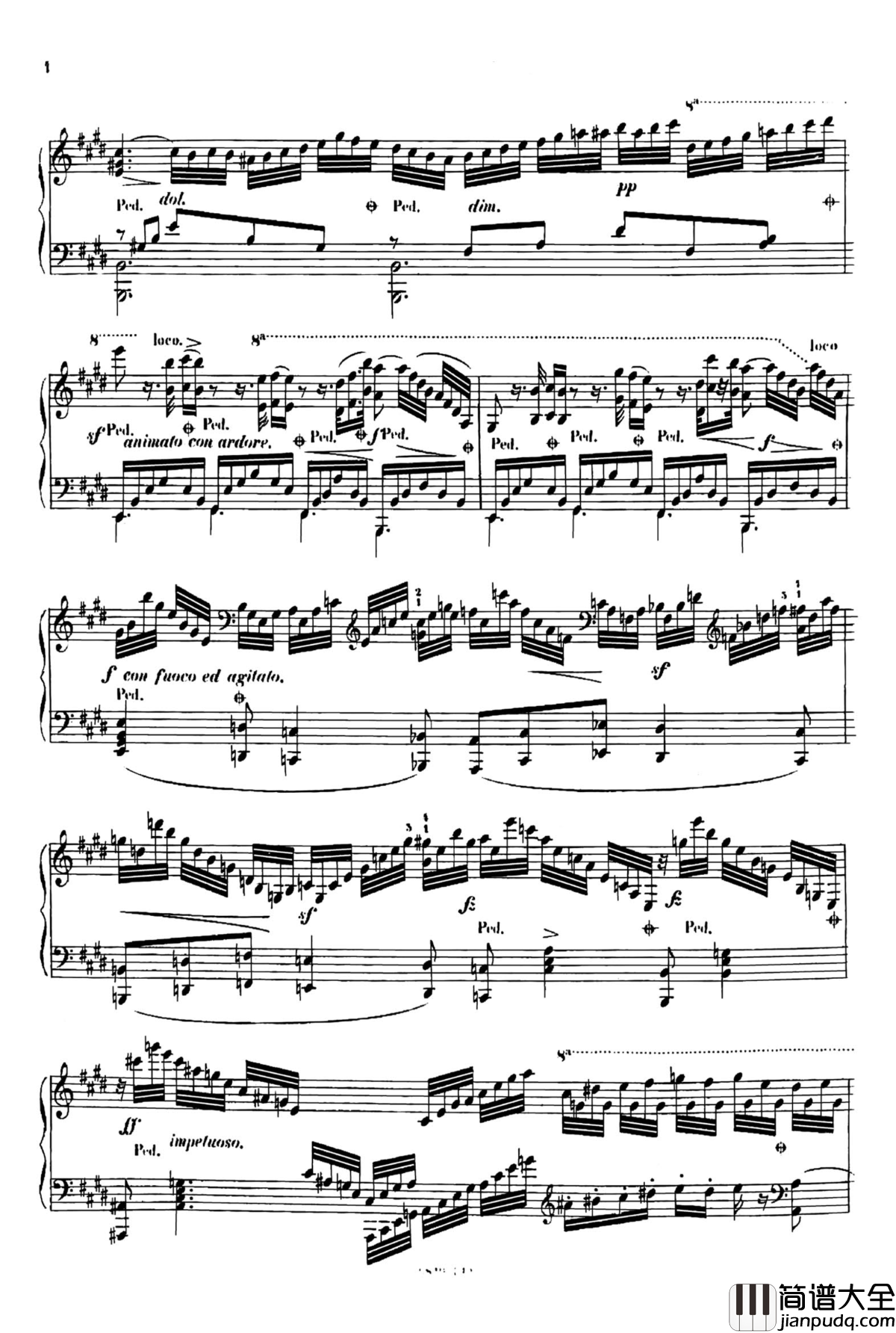 E大调夜曲Op.604No.1钢琴谱_斯甘巴蒂_车尔尼__敬意