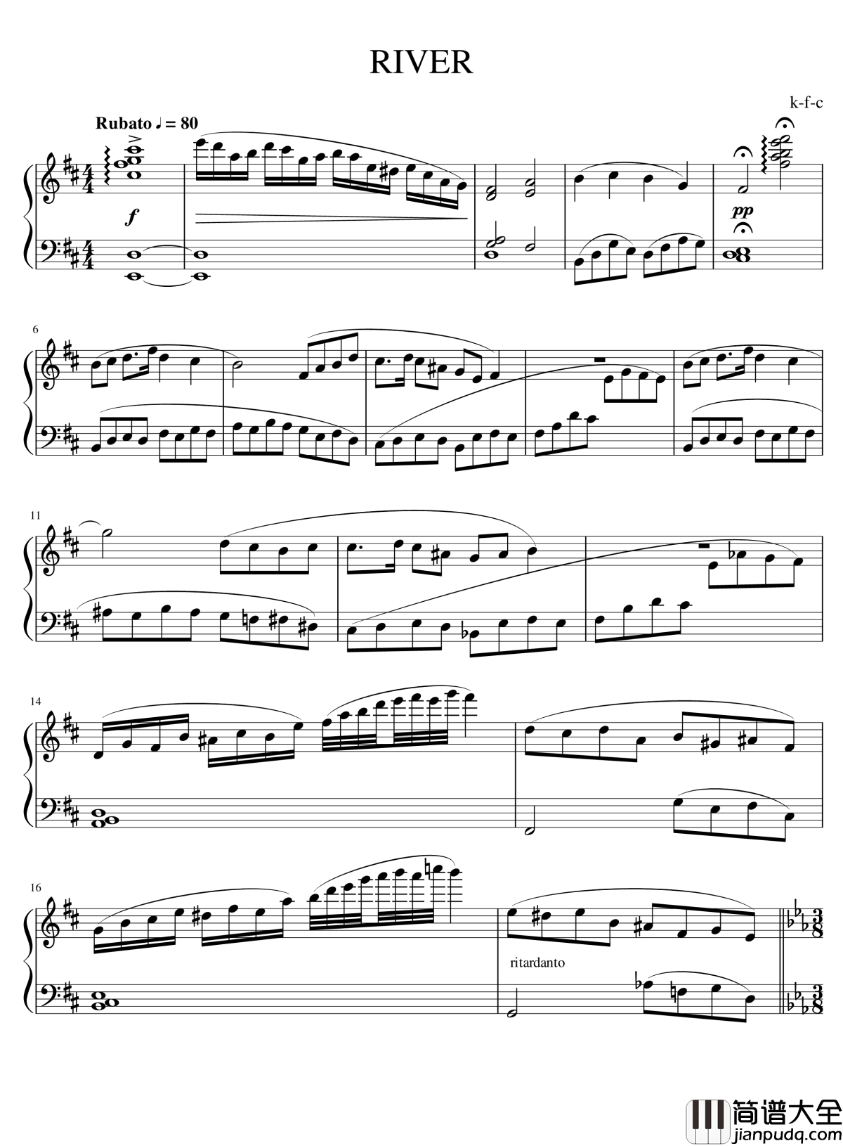 River钢琴谱_河岸_k_f_c