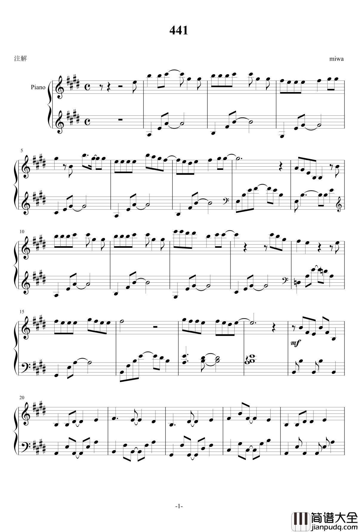 441钢琴谱_miwa
