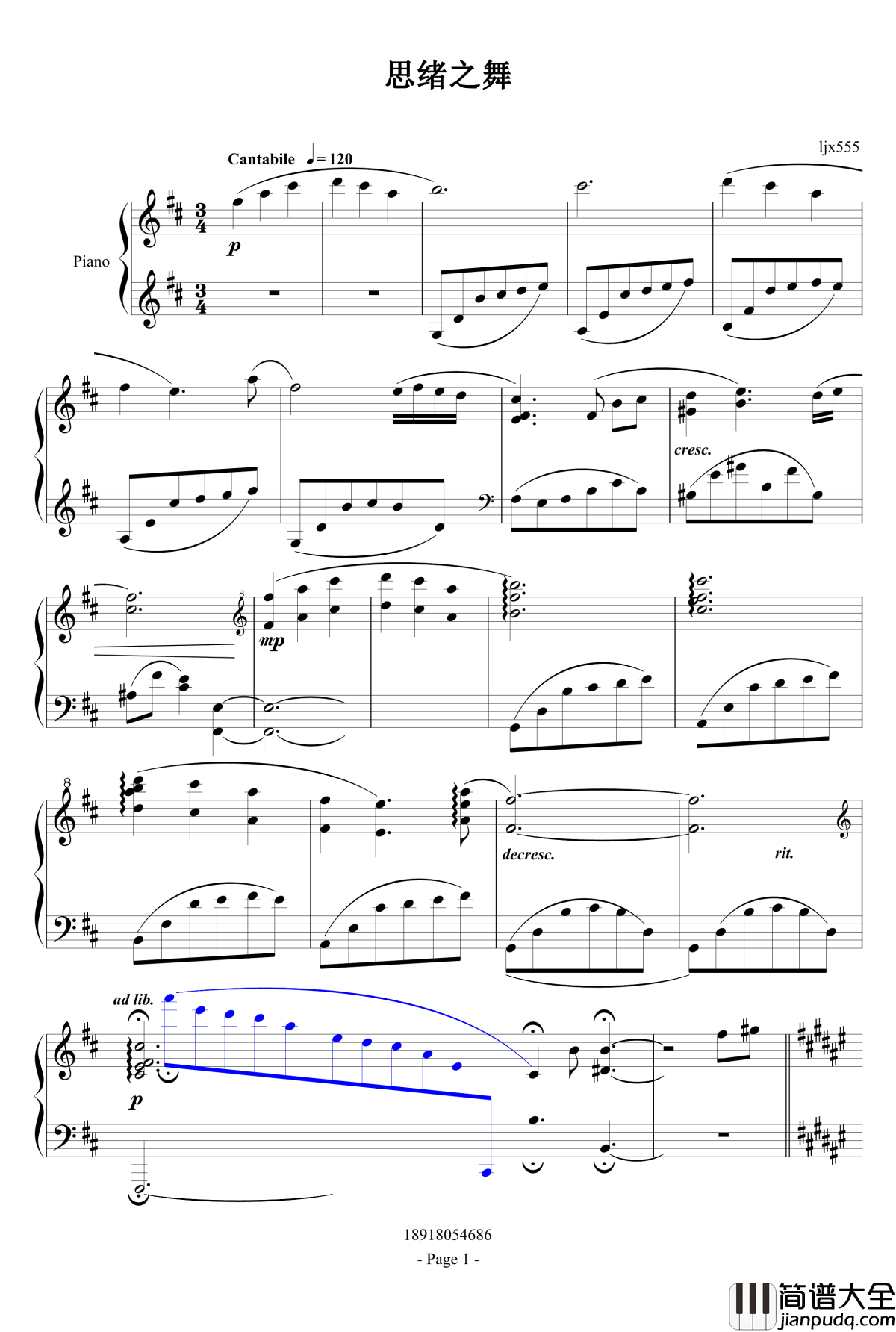思绪之舞钢琴谱_lujianxiang555
