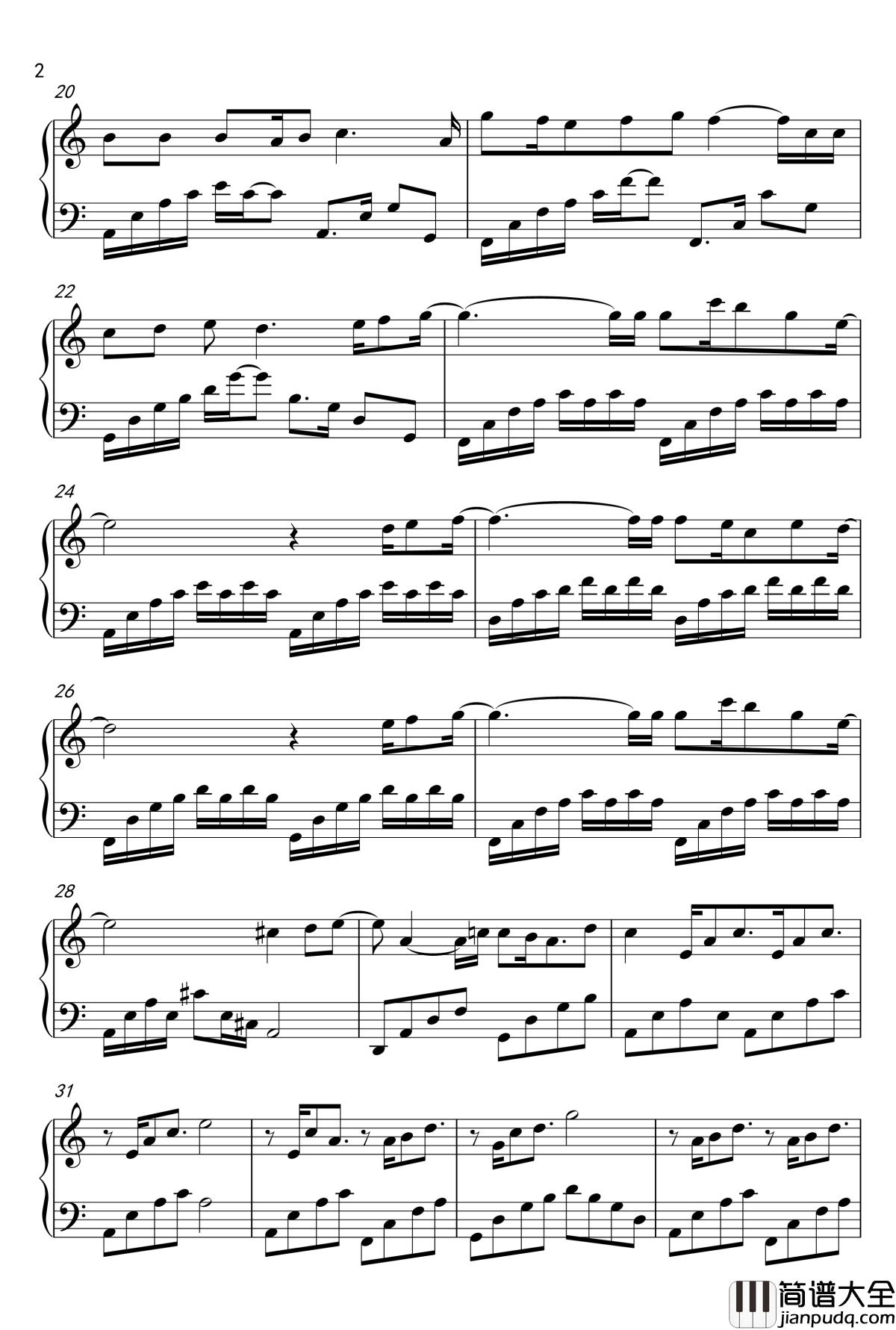 我害怕钢琴谱_薛之谦