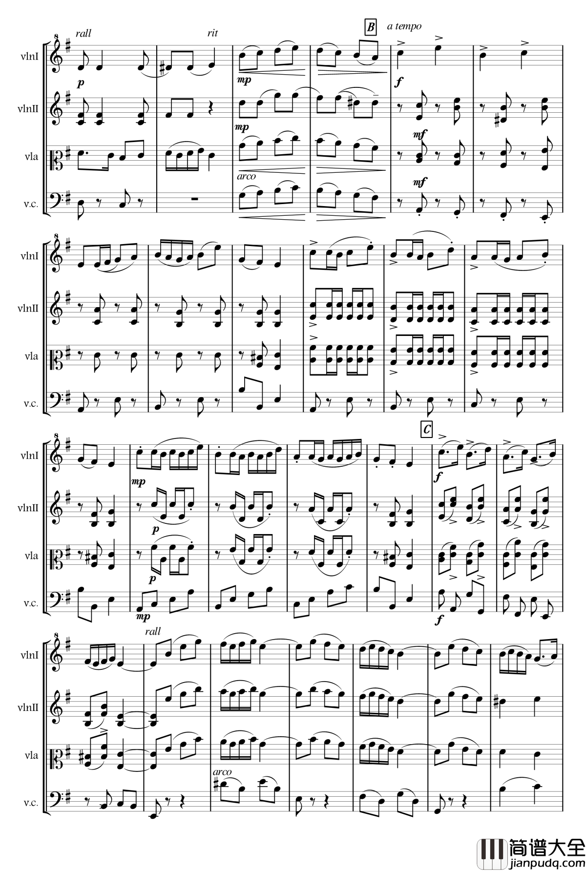 快乐的萨丽哈钢琴谱_Arr.俞丽拿女子弦乐四重奏_俞丽拿