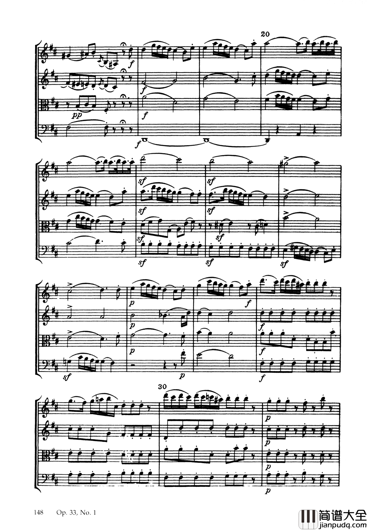 b小调弦乐四重奏_Op.33__No.1钢琴谱_海顿