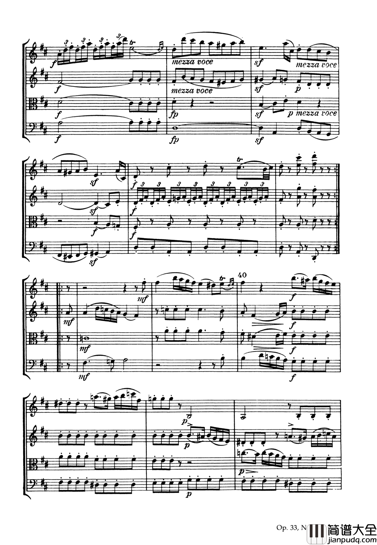 b小调弦乐四重奏_Op.33__No.1钢琴谱_海顿