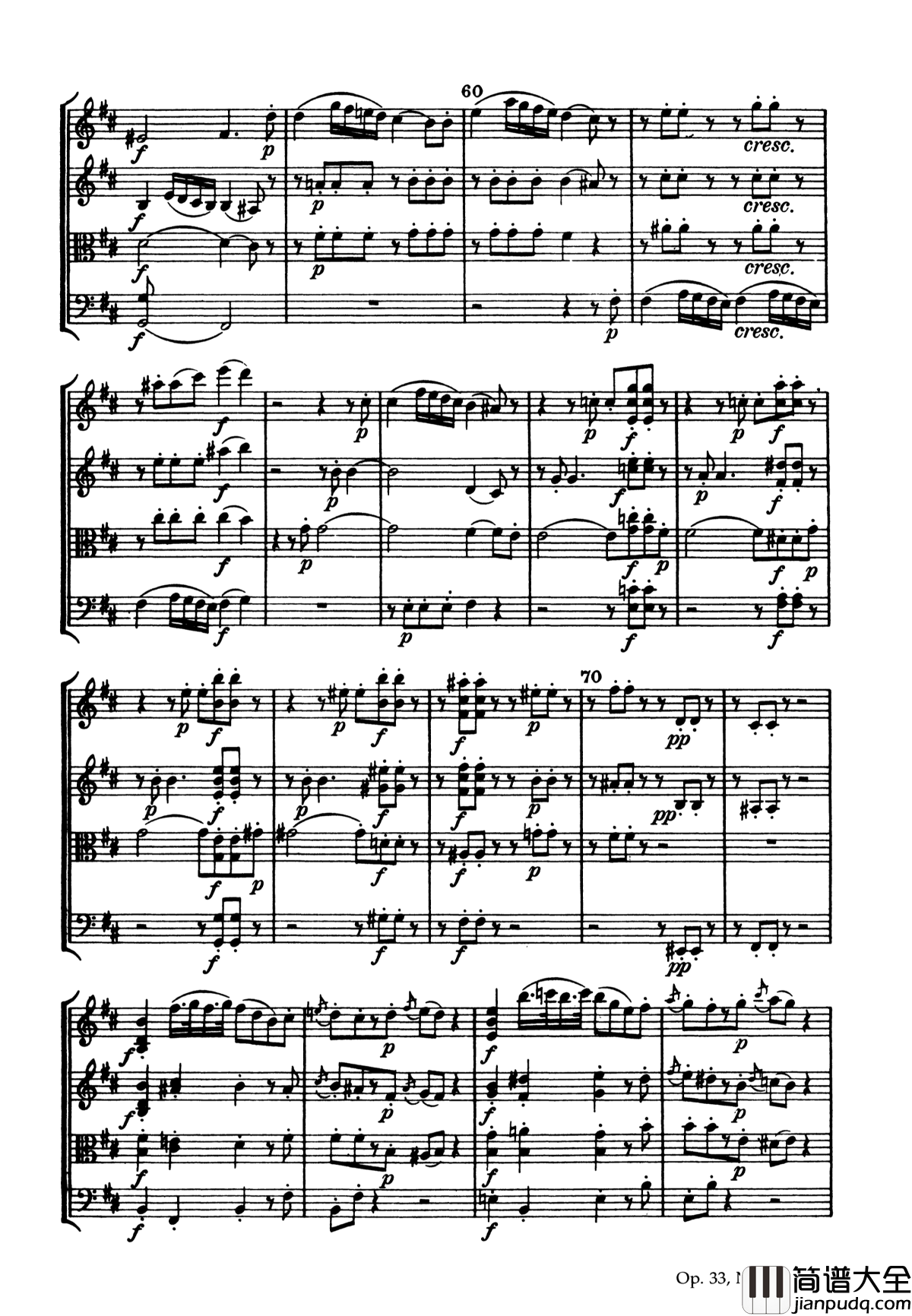 b小调弦乐四重奏_Op.33__No.1钢琴谱_海顿