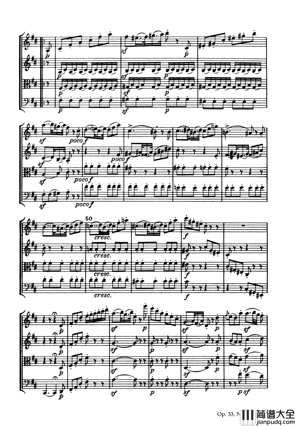 b小调弦乐四重奏_Op.33__No.1钢琴谱_海顿