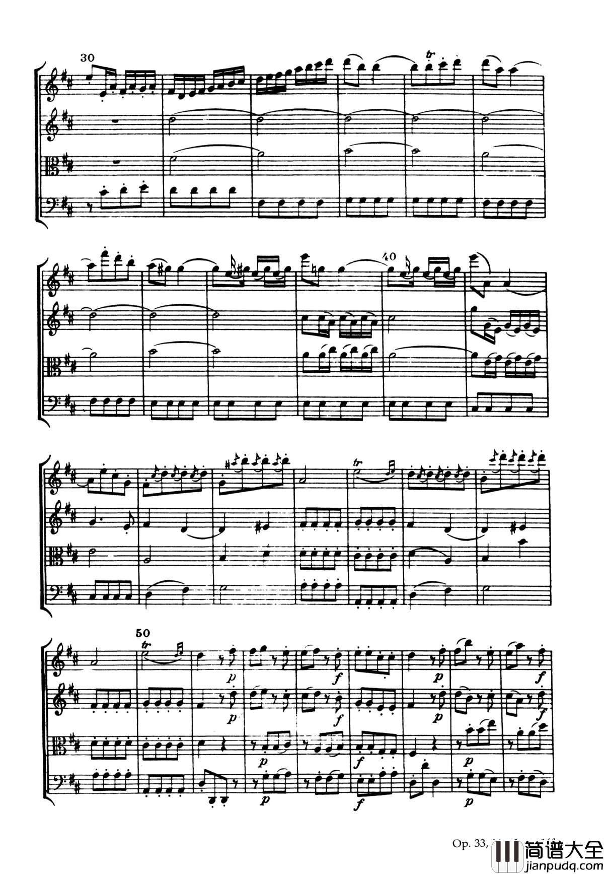 b小调弦乐四重奏_Op.33__No.1钢琴谱_海顿