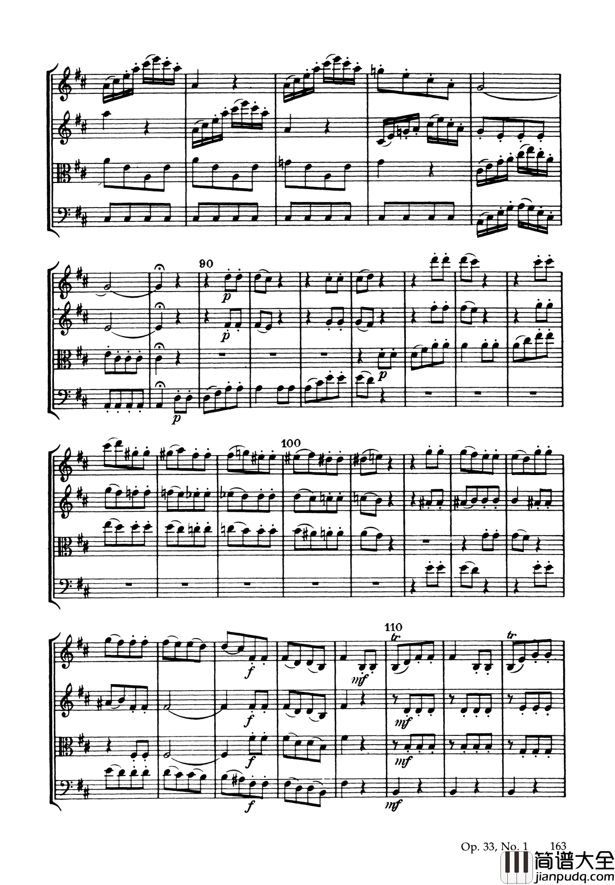 b小调弦乐四重奏_Op.33__No.1钢琴谱_海顿