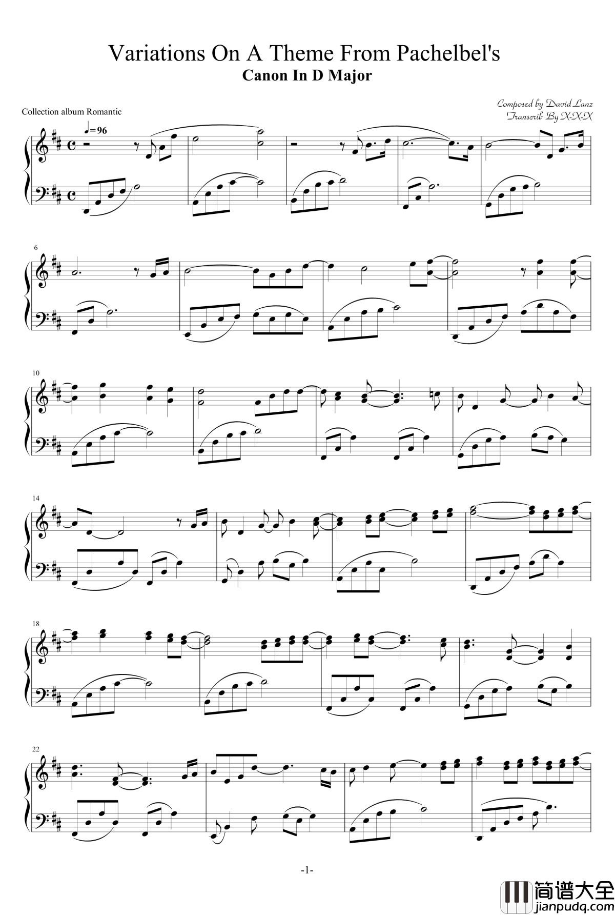 Canon_In_D_Major_钢琴谱_唯美D大调卡农_DavidLanz