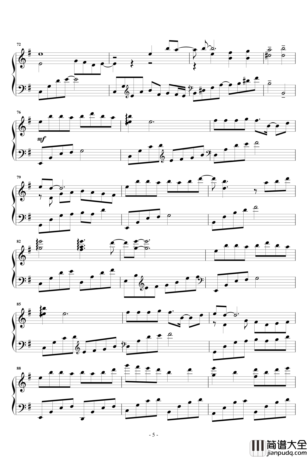 凉凉钢琴谱_独奏_张碧晨