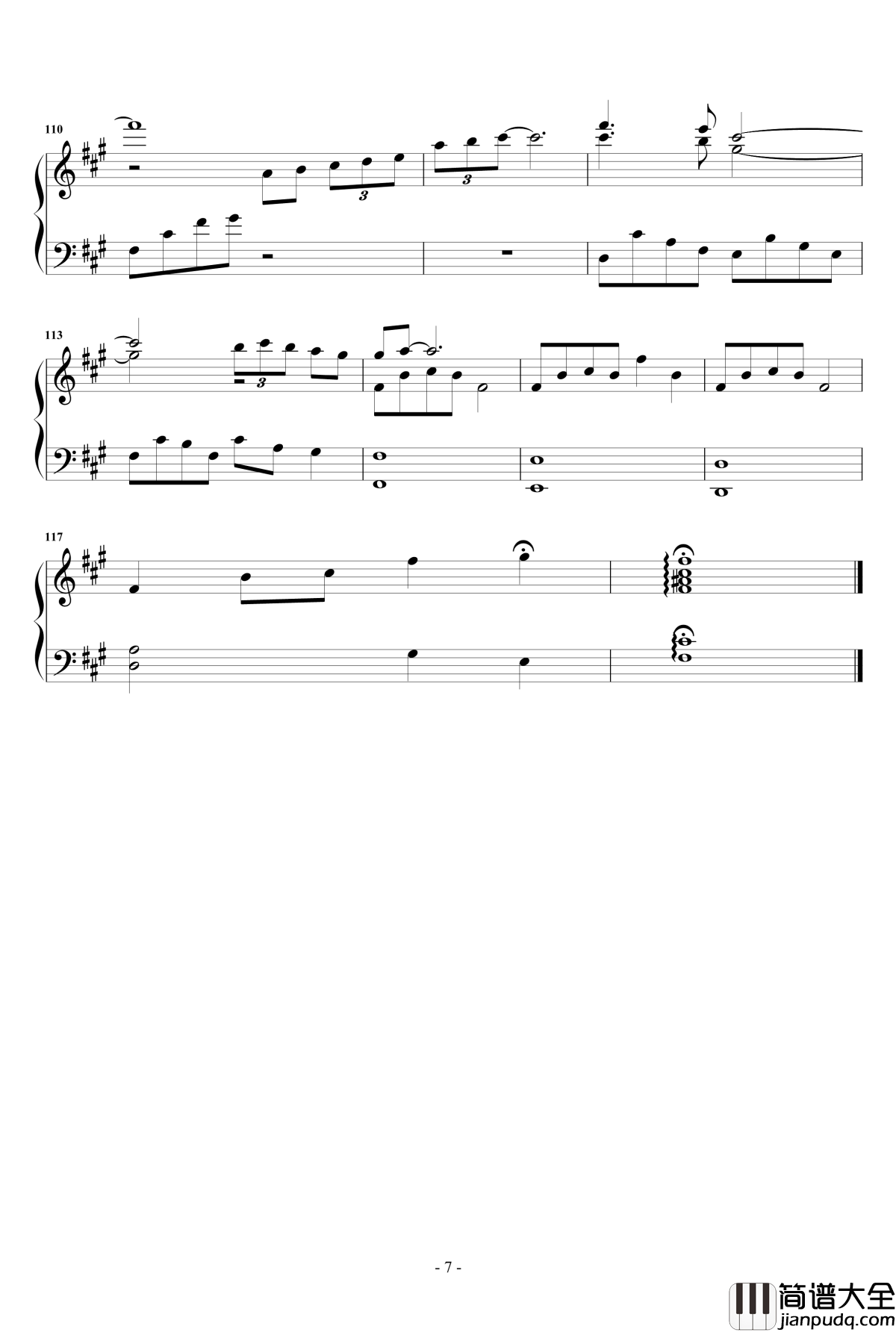 凉凉钢琴谱_独奏_张碧晨