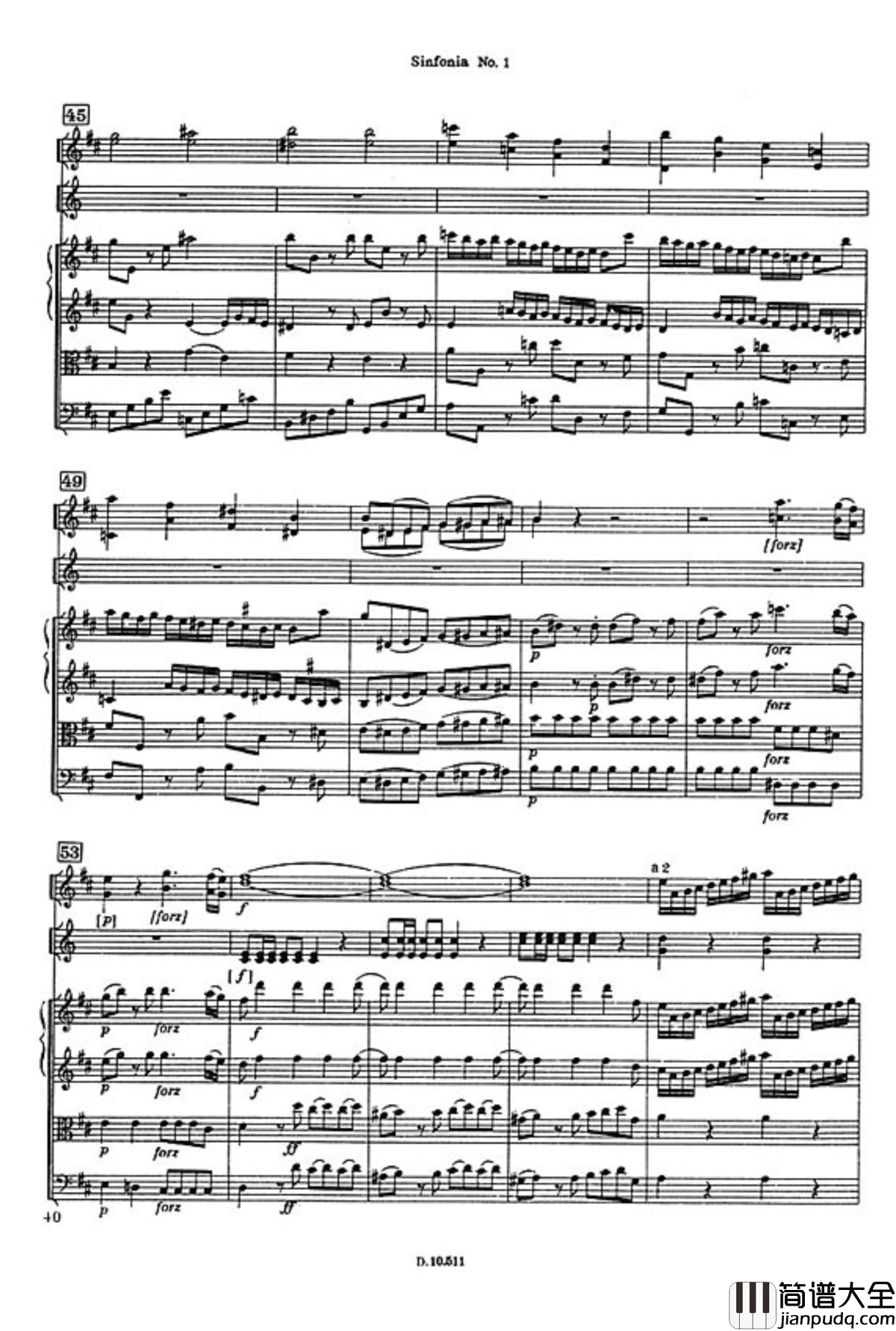 D大调第一交响曲钢琴谱_海顿