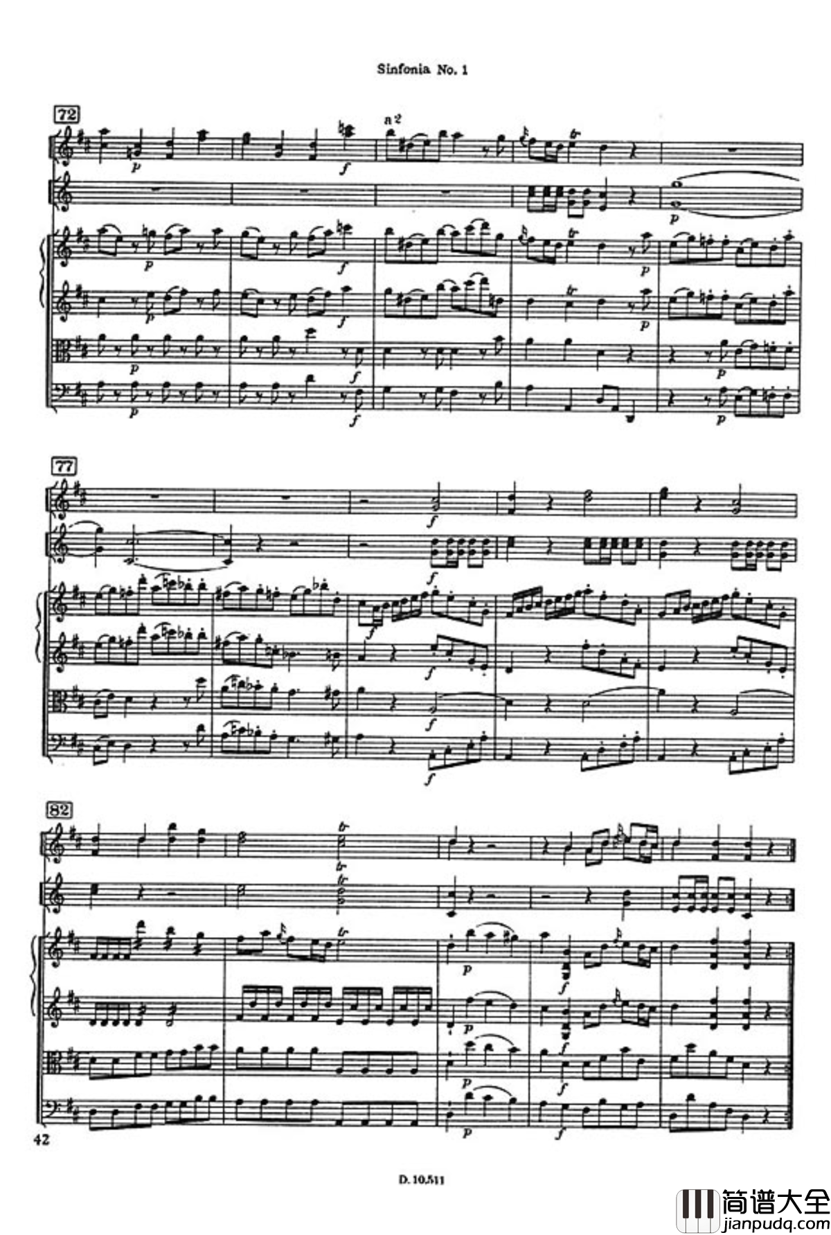 D大调第一交响曲钢琴谱_海顿