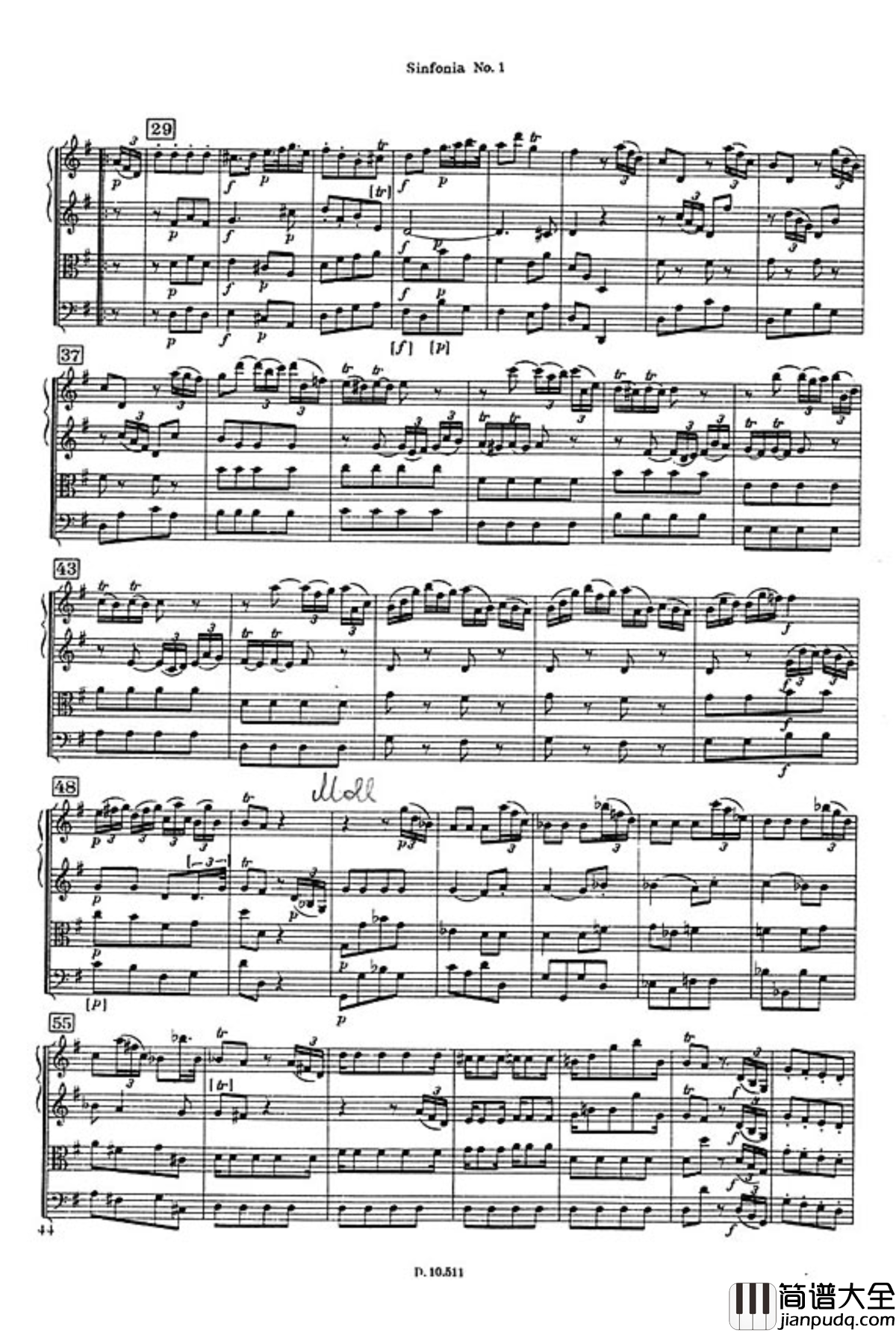 D大调第一交响曲钢琴谱_海顿