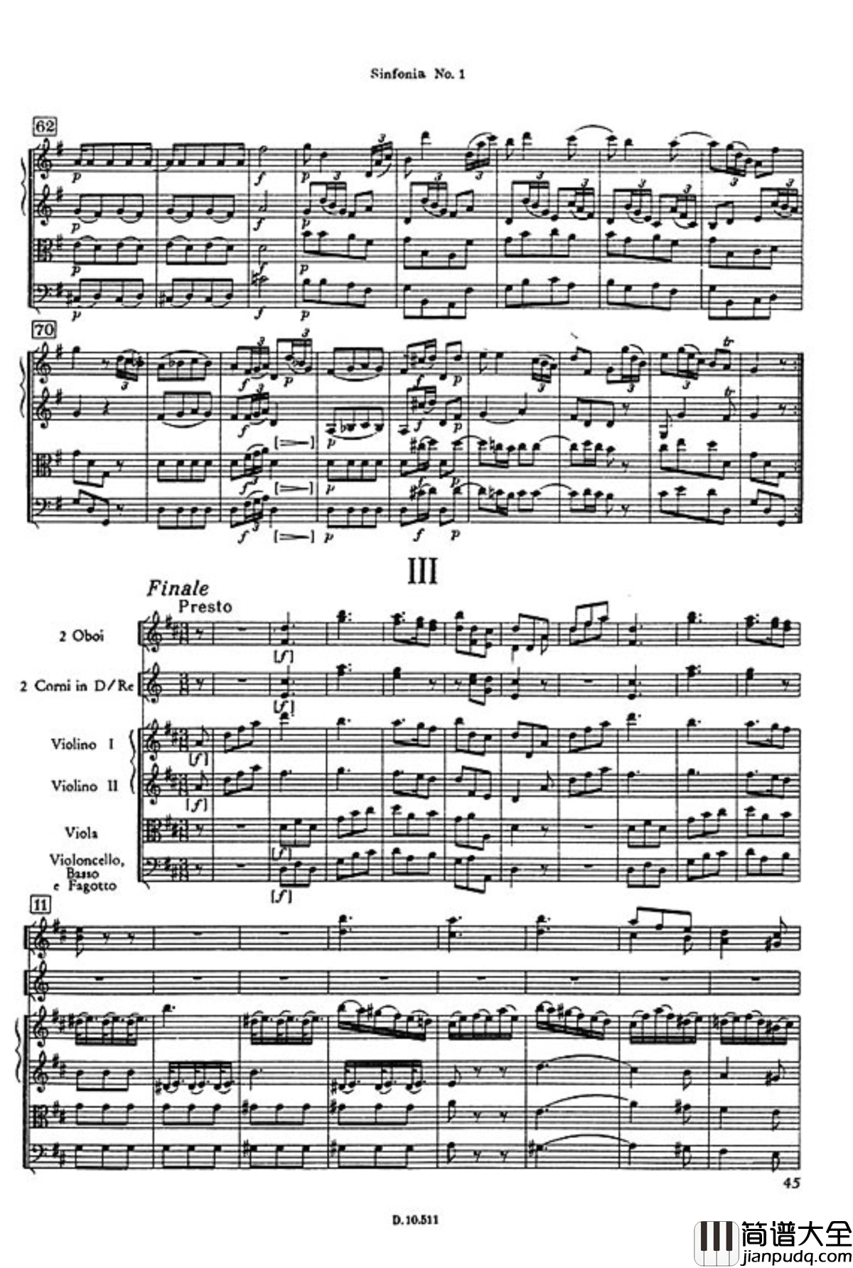 D大调第一交响曲钢琴谱_海顿