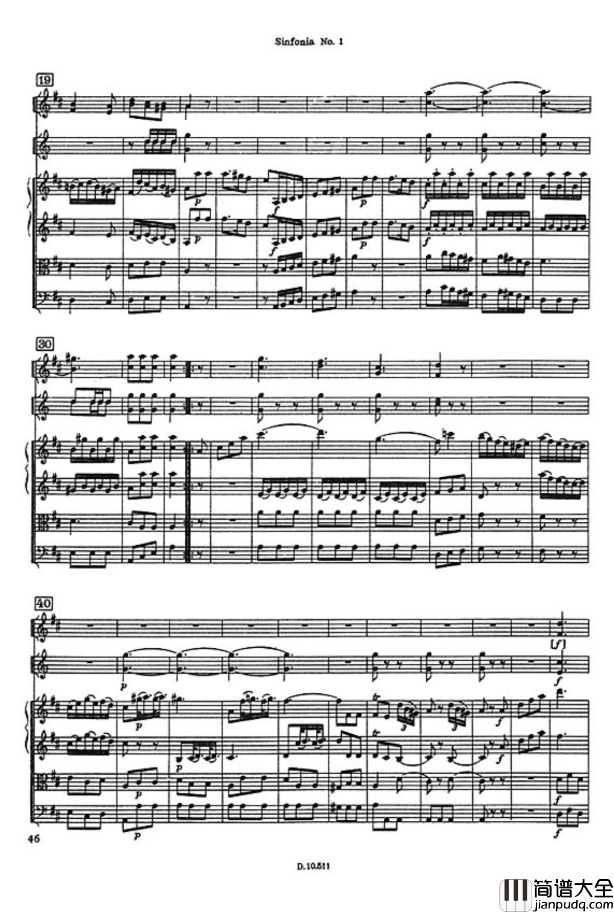 D大调第一交响曲钢琴谱_海顿