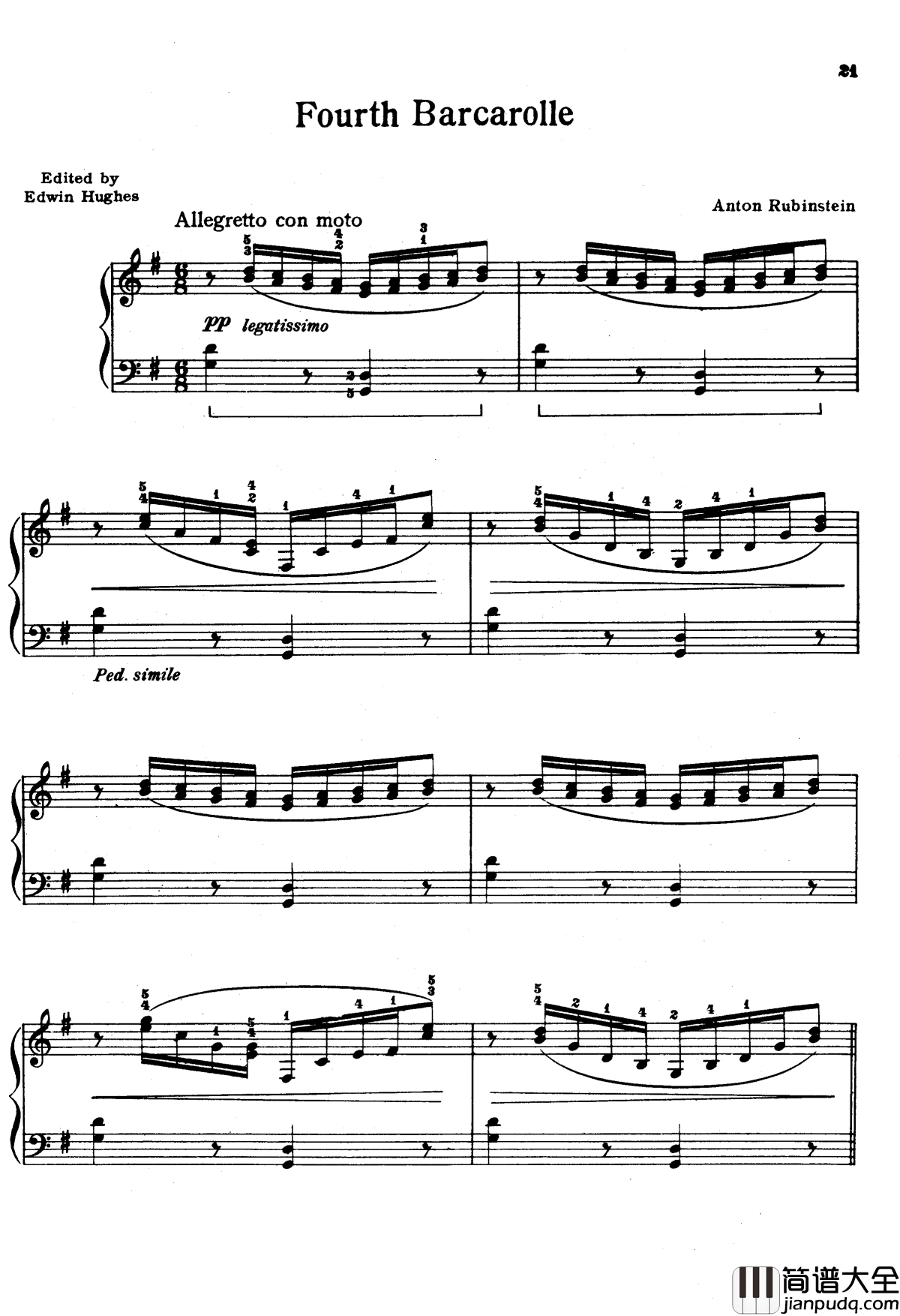 G大调船歌钢琴谱_鲁宾斯坦_安东·鲁宾斯坦